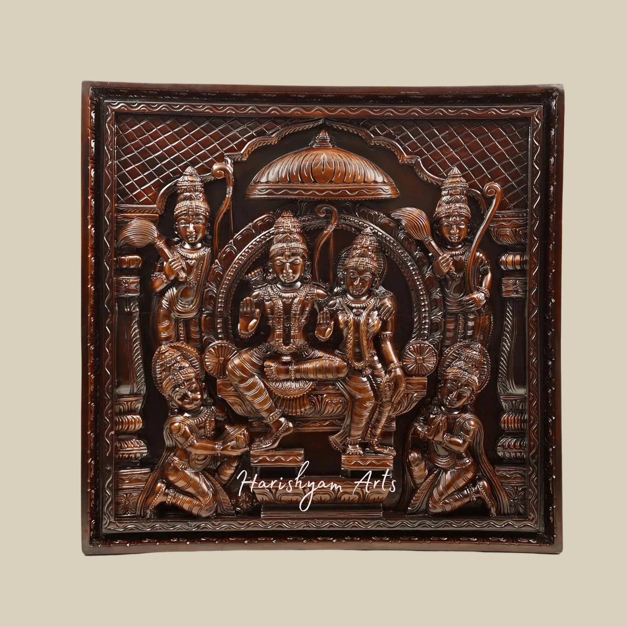 37" Grand Wooden Ram Darbar Wall Panel Sculpture