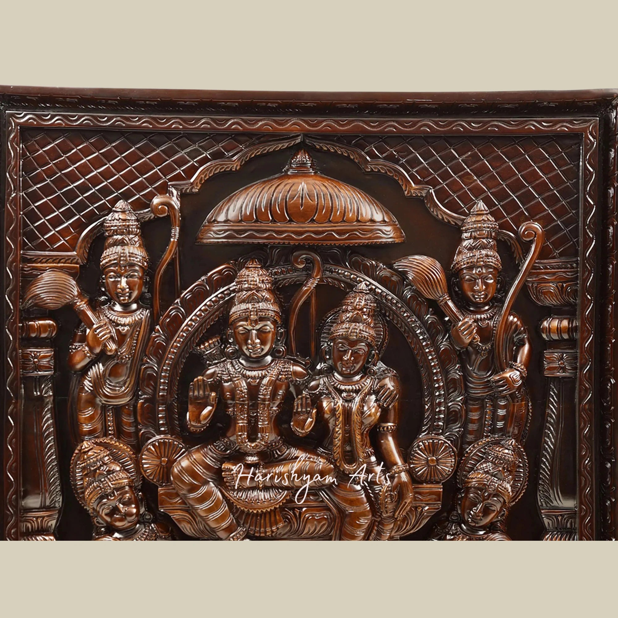 37" Grand Wooden Ram Darbar Wall Panel Sculpture1