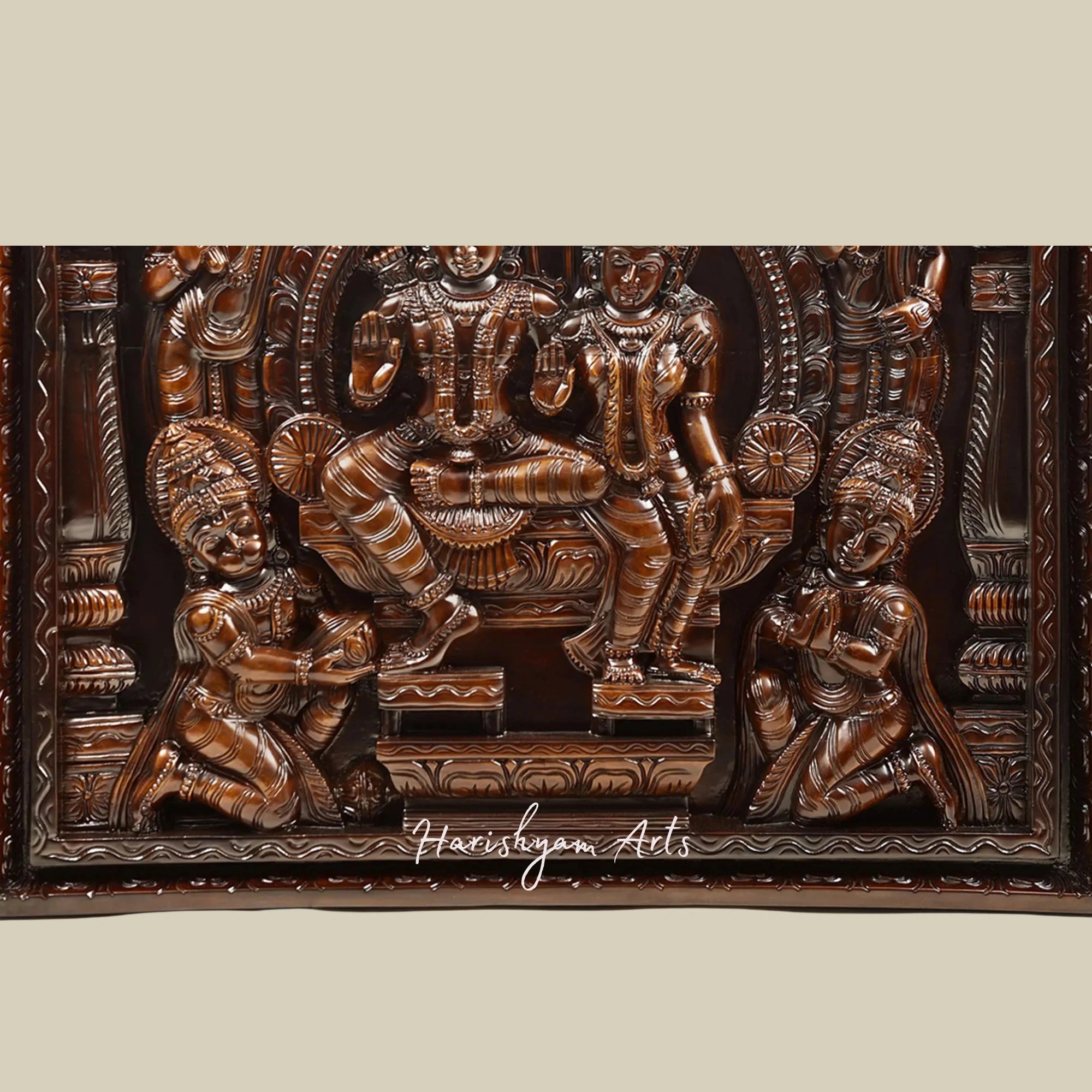 37" Grand Wooden Ram Darbar Wall Panel Sculpture2