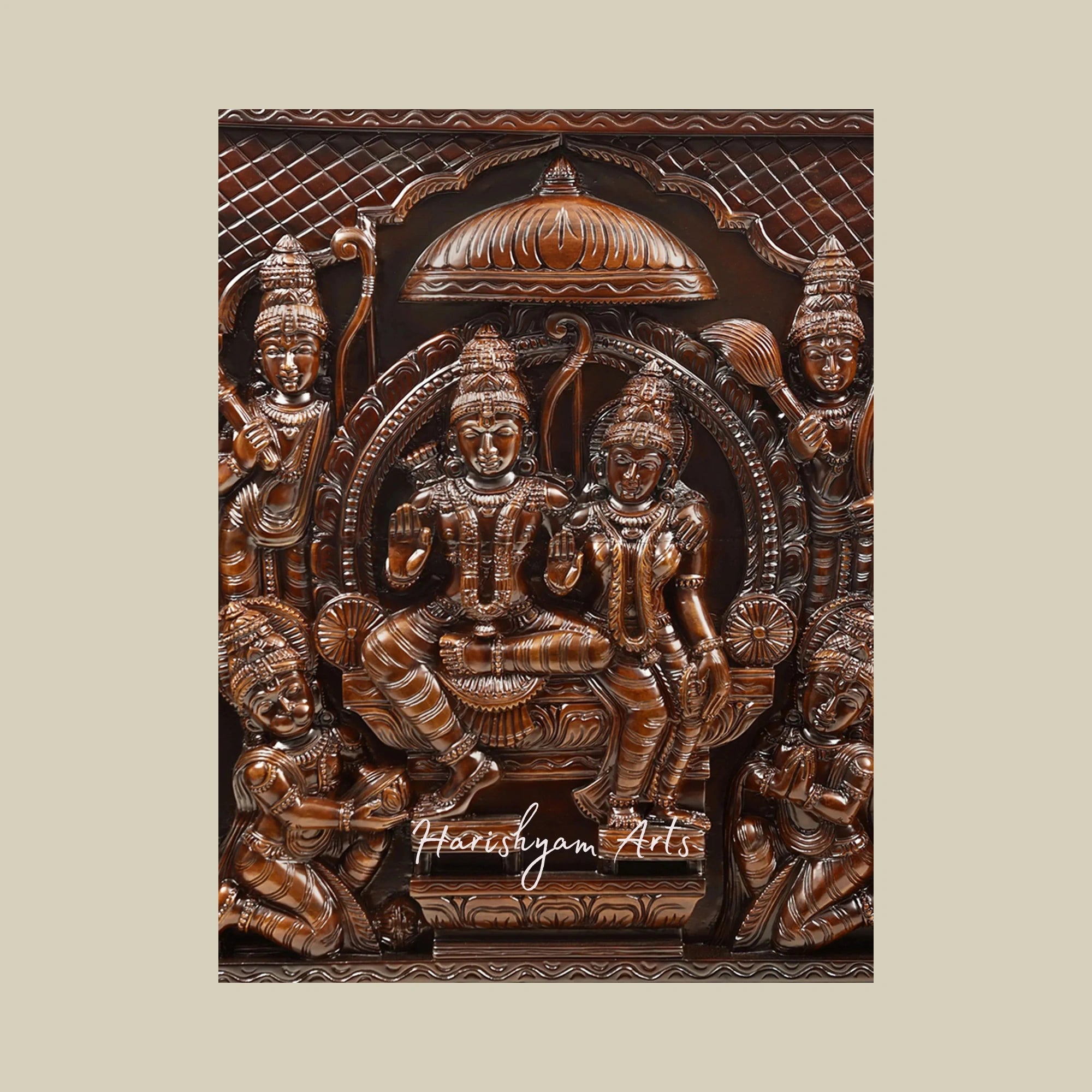 37" Grand Wooden Ram Darbar Wall Panel Sculpture3