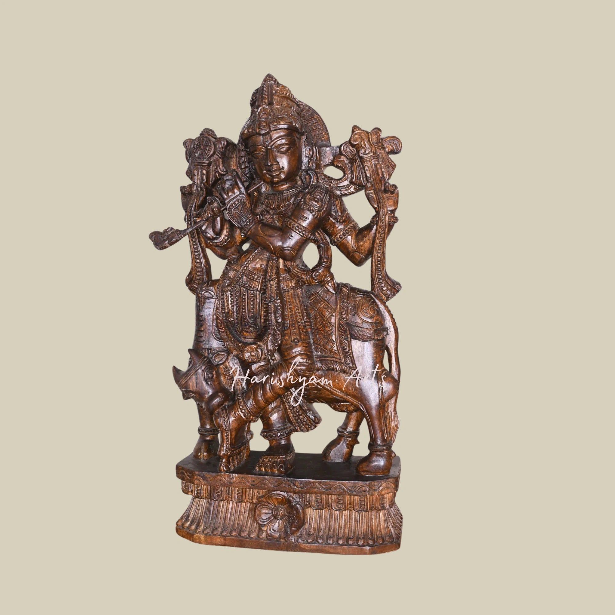 37" Handcarved Wooden Lord Krishna Idol1