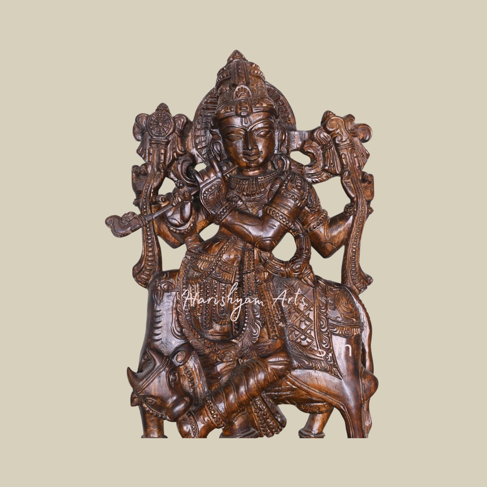 37" Handcarved Wooden Lord Krishna Idol2