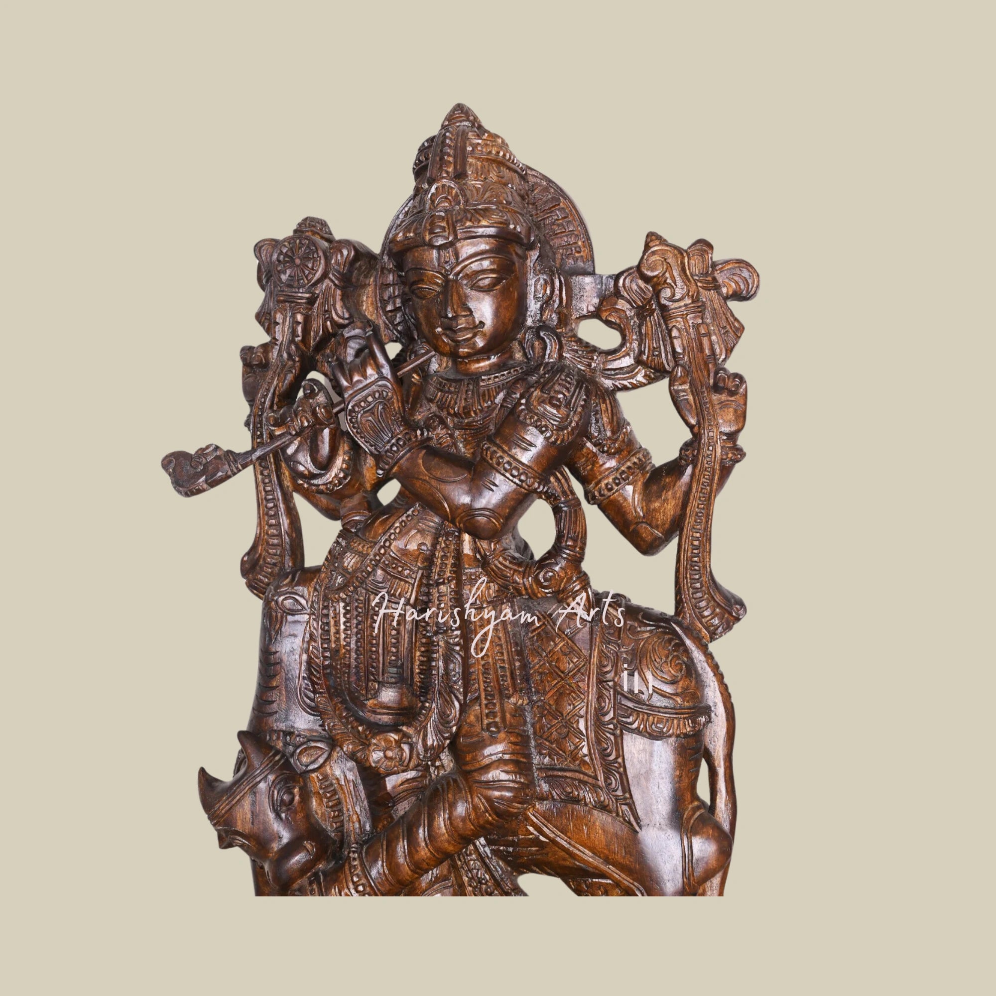 37" Handcarved Wooden Lord Krishna Idol3