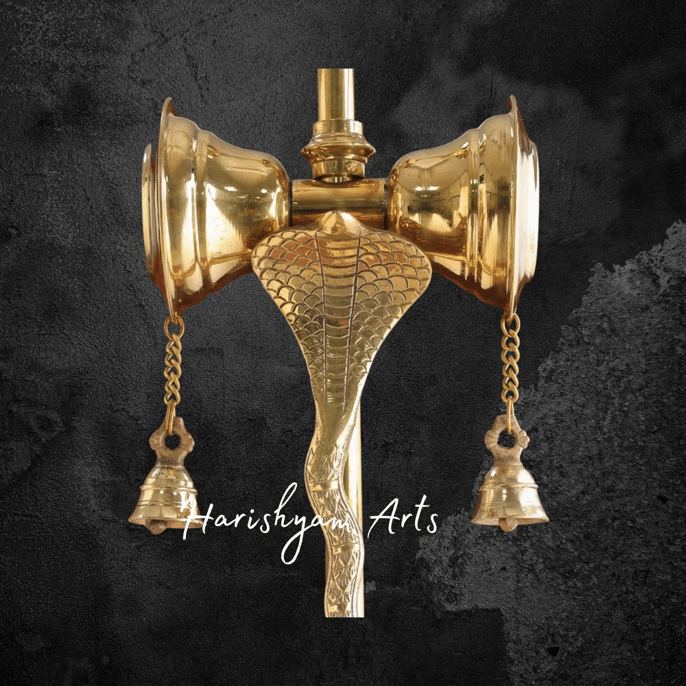 37" Handcrafted Brass Trishul with Damru and Temple Bells
