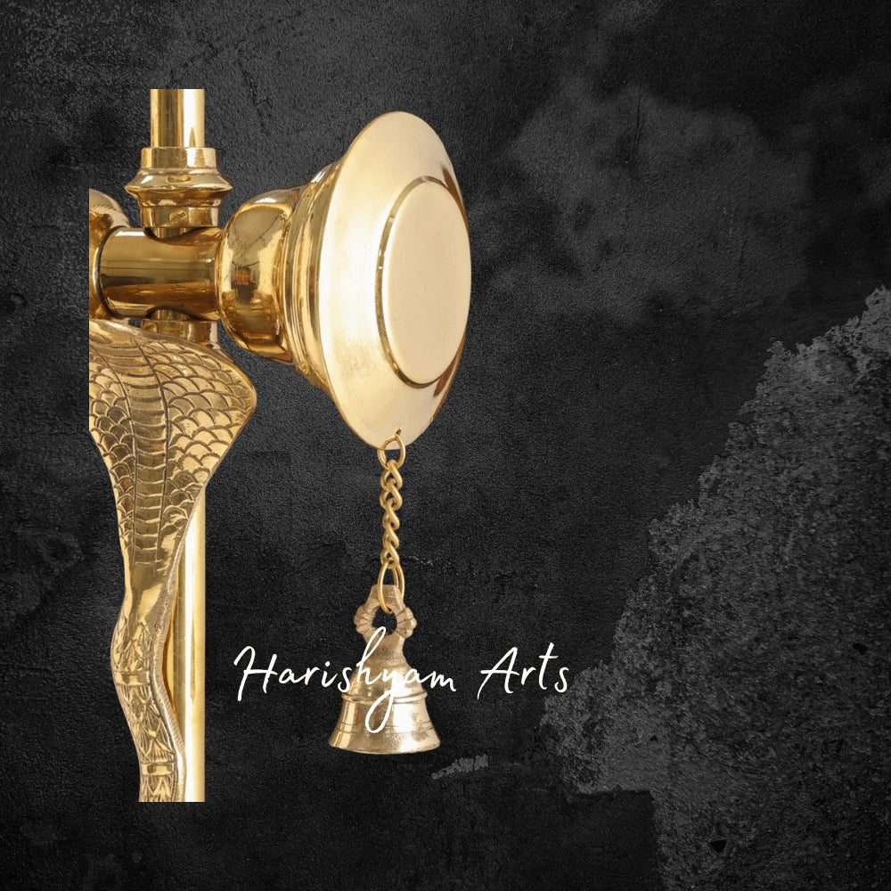 37" Handcrafted Brass Trishul with Damru and Temple Bells