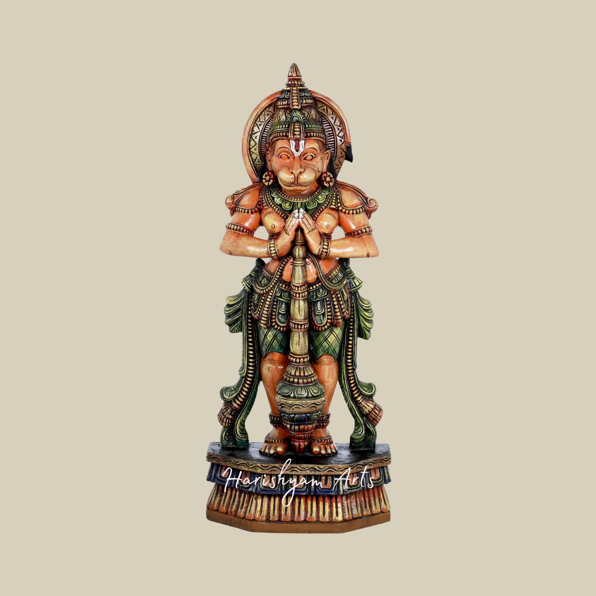 37" Large Bhakta Hanuman Wooden Idol for Home Temple