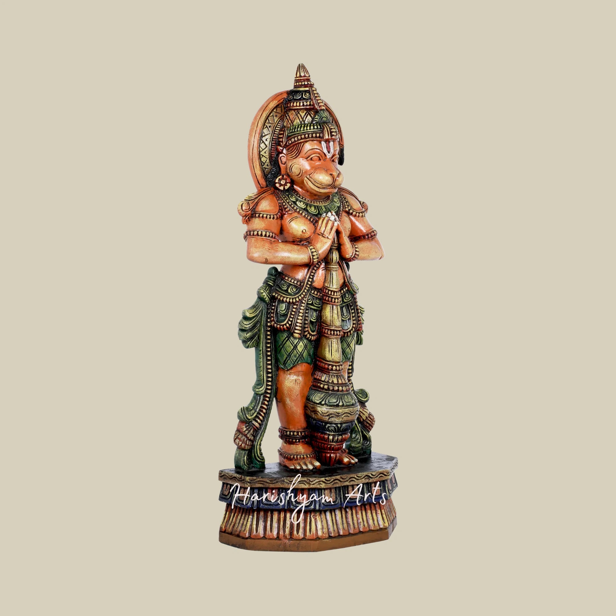 37" Large Bhakta Hanuman Wooden Idol for Home Temple1