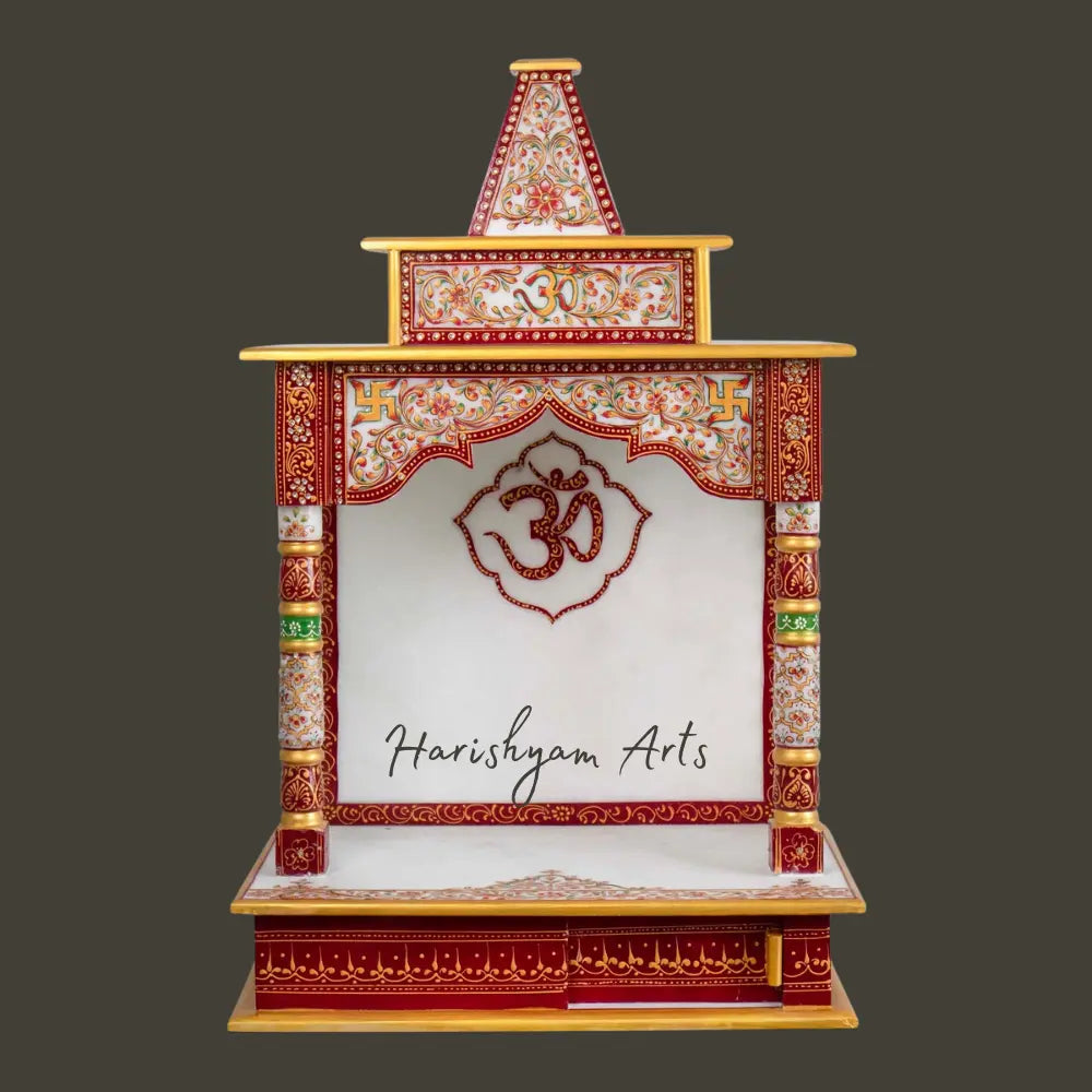 38" Beautiful Marble Mandir with Golden Embossing Work