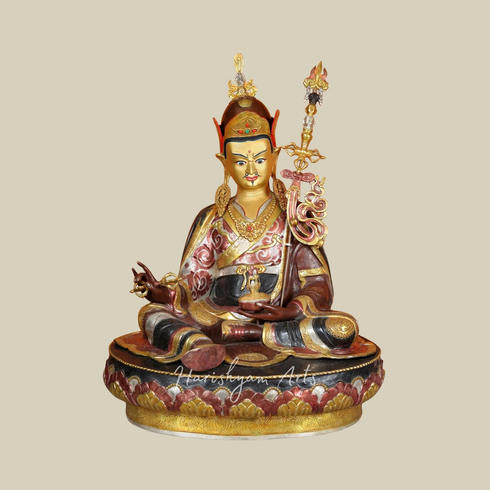 38" Himalayan Copper Guru Padmasambhava Statue Handcrafted in Nepal