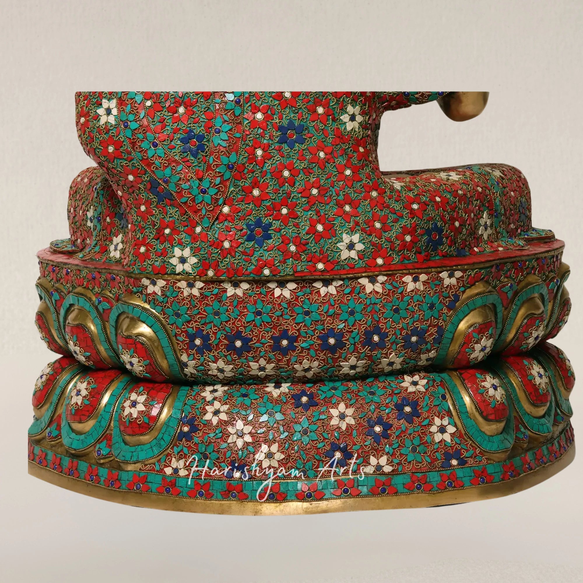 38" Large Brass Buddha Statue in Vitarka Mudra with Traditional Inlay Artwork