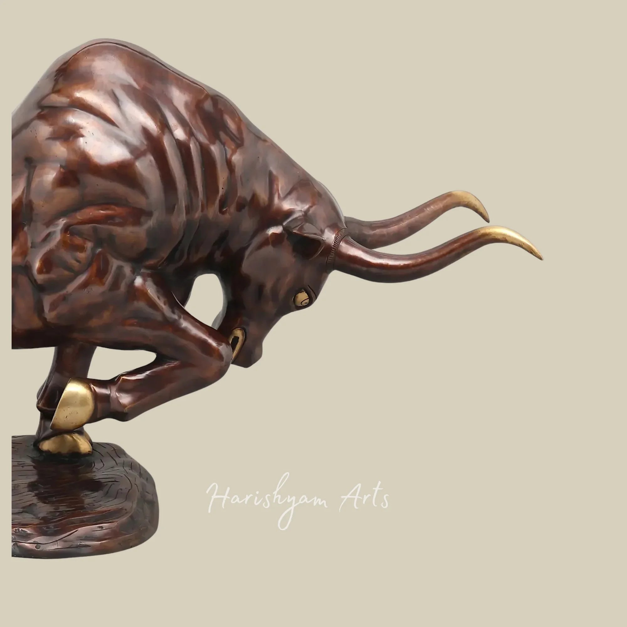 38" Powerful Angry Bull Brass Figurine for Premium Interior Decor