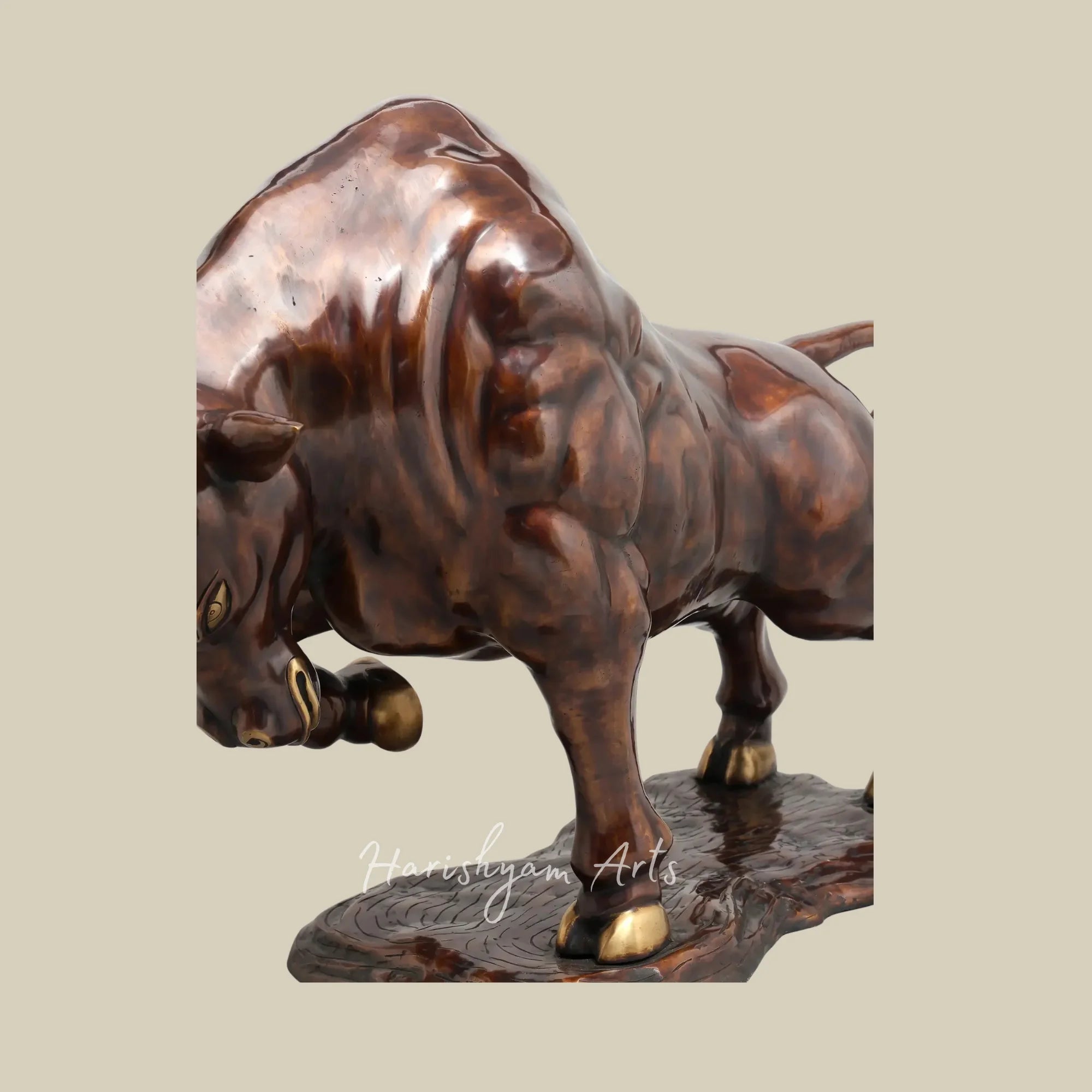 38" Powerful Angry Bull Brass Figurine for Premium Interior Decor