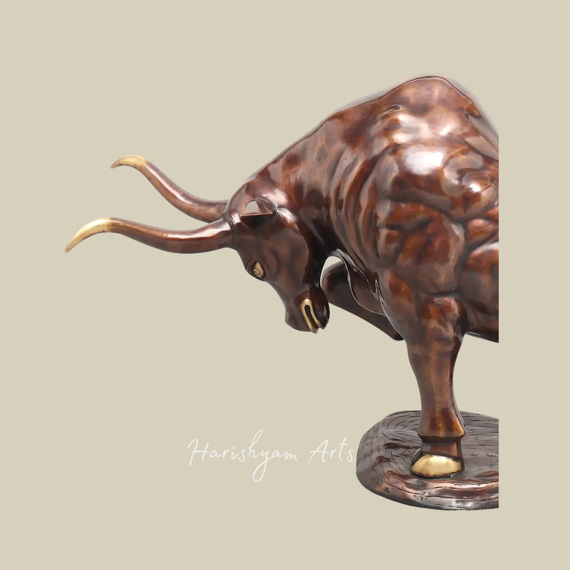 38" Powerful Angry Bull Brass Figurine for Premium Interior Decor
