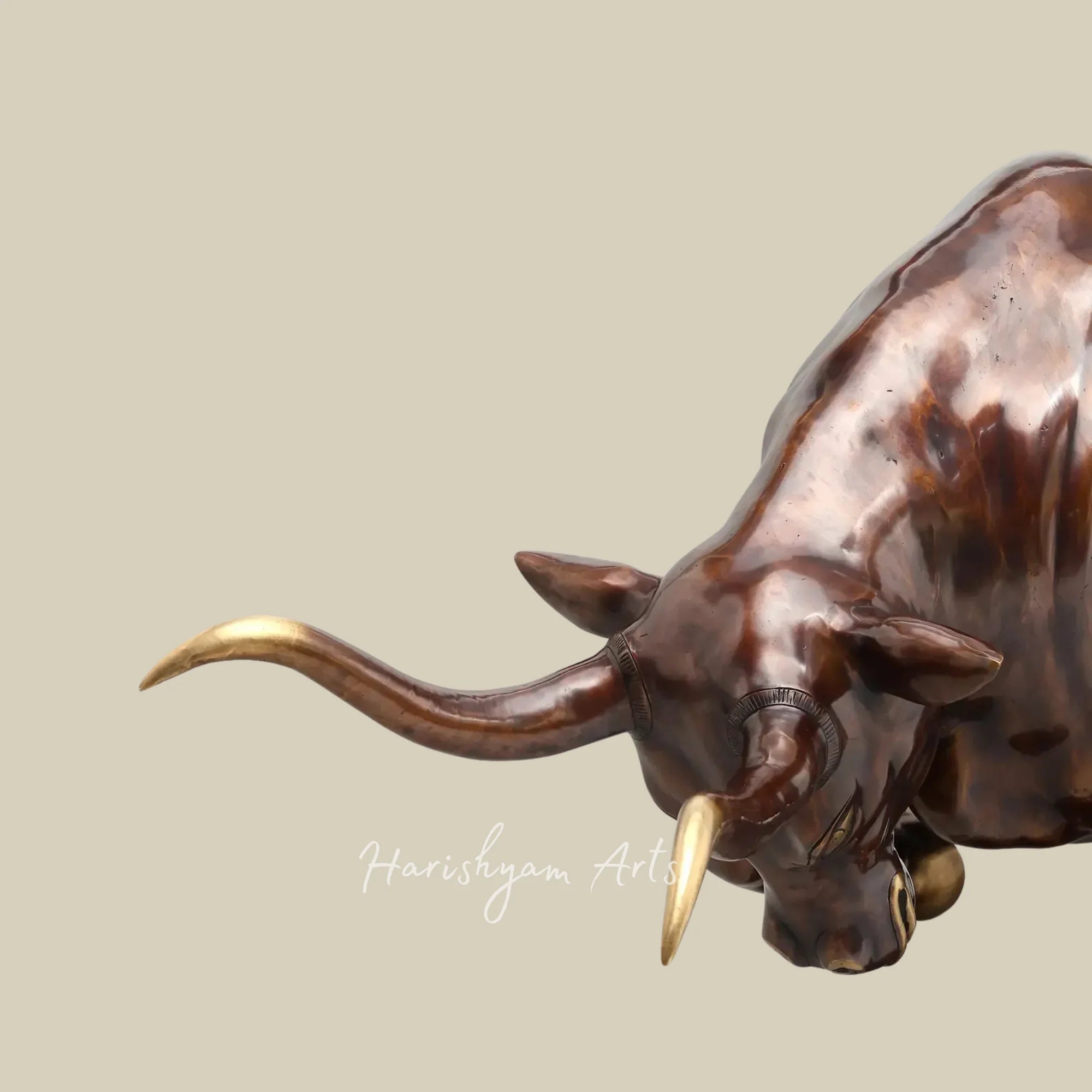 38" Powerful Angry Bull Brass Figurine for Premium Interior Decor