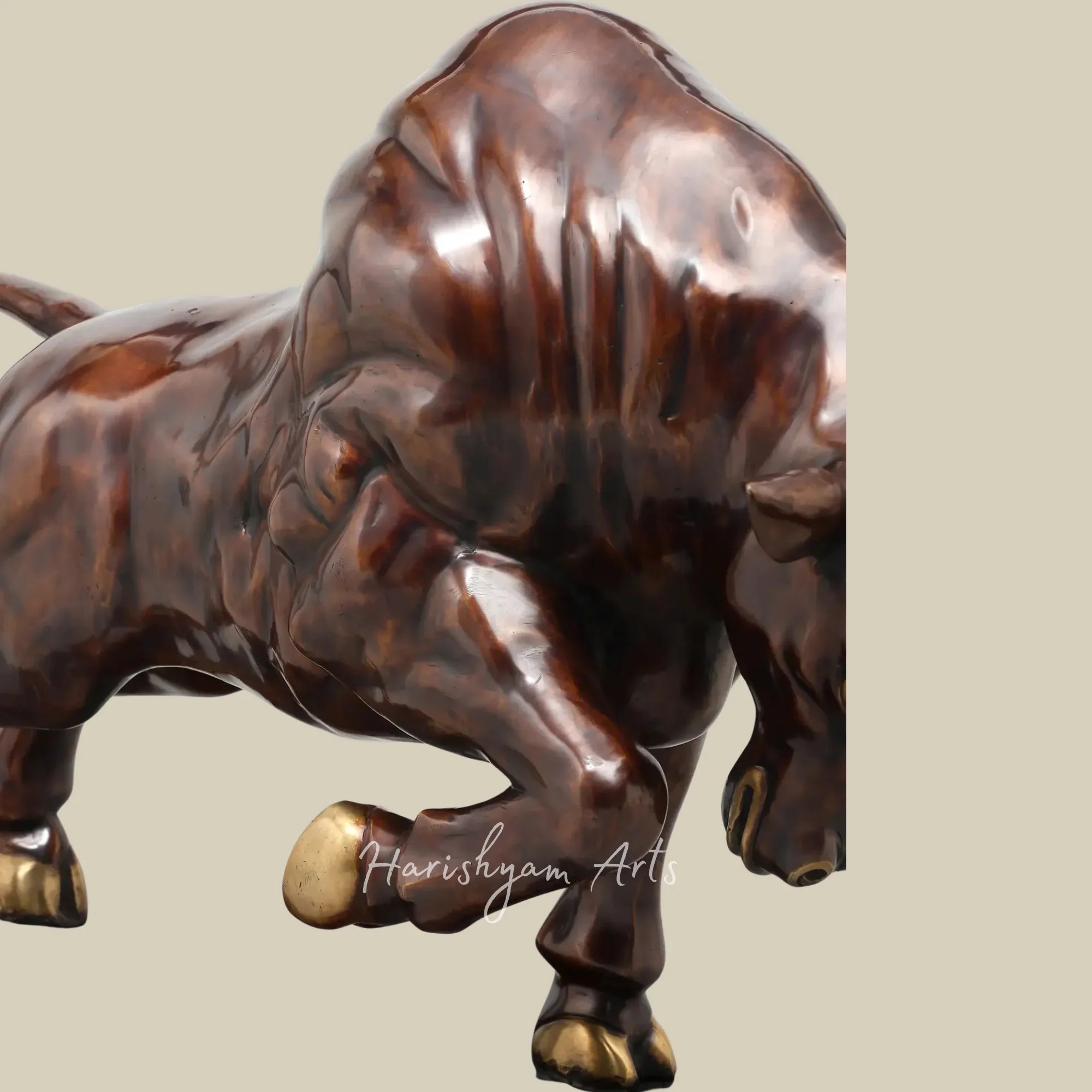 38" Powerful Angry Bull Brass Figurine for Premium Interior Decor