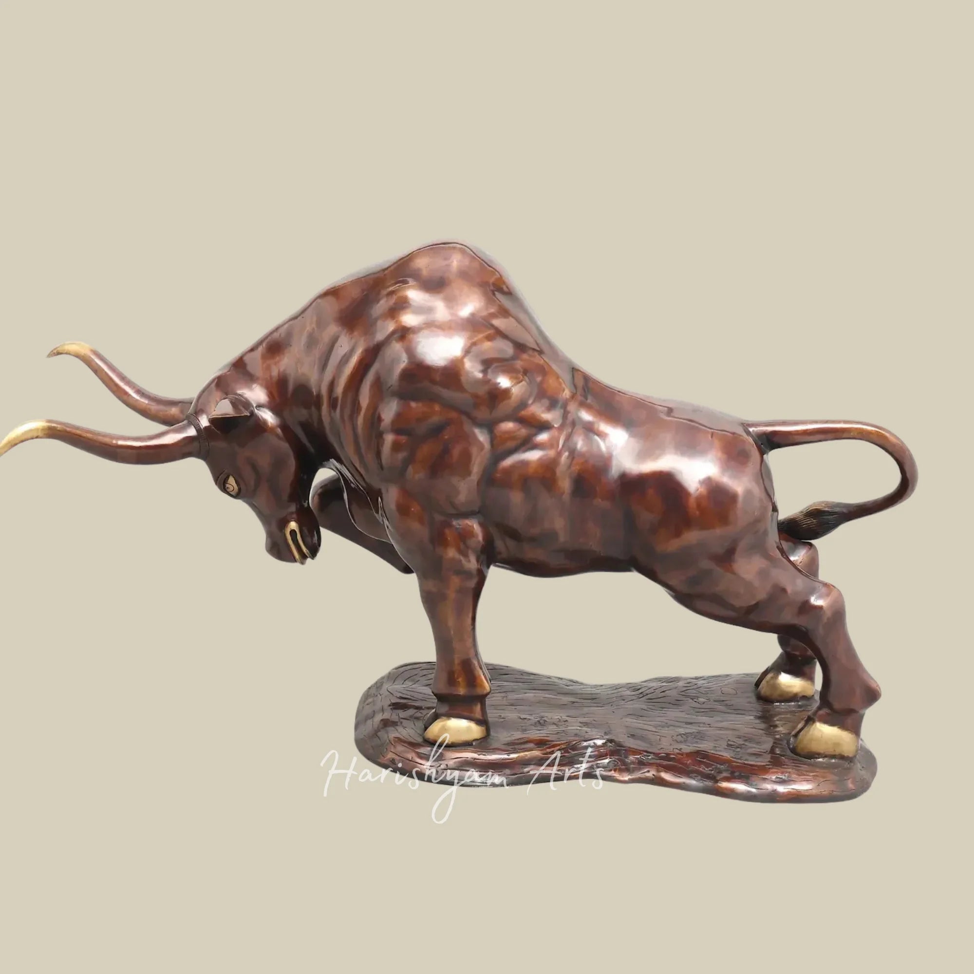 38" Powerful Angry Bull Brass Figurine for Premium Interior Decor