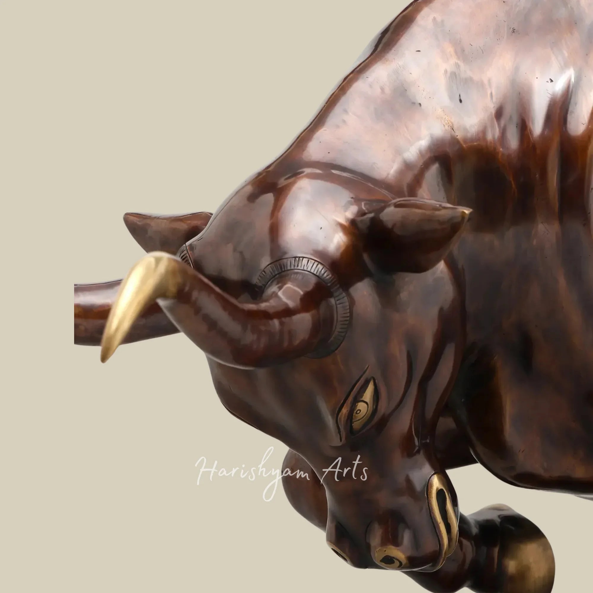 38" Powerful Angry Bull Brass Figurine for Premium Interior Decor