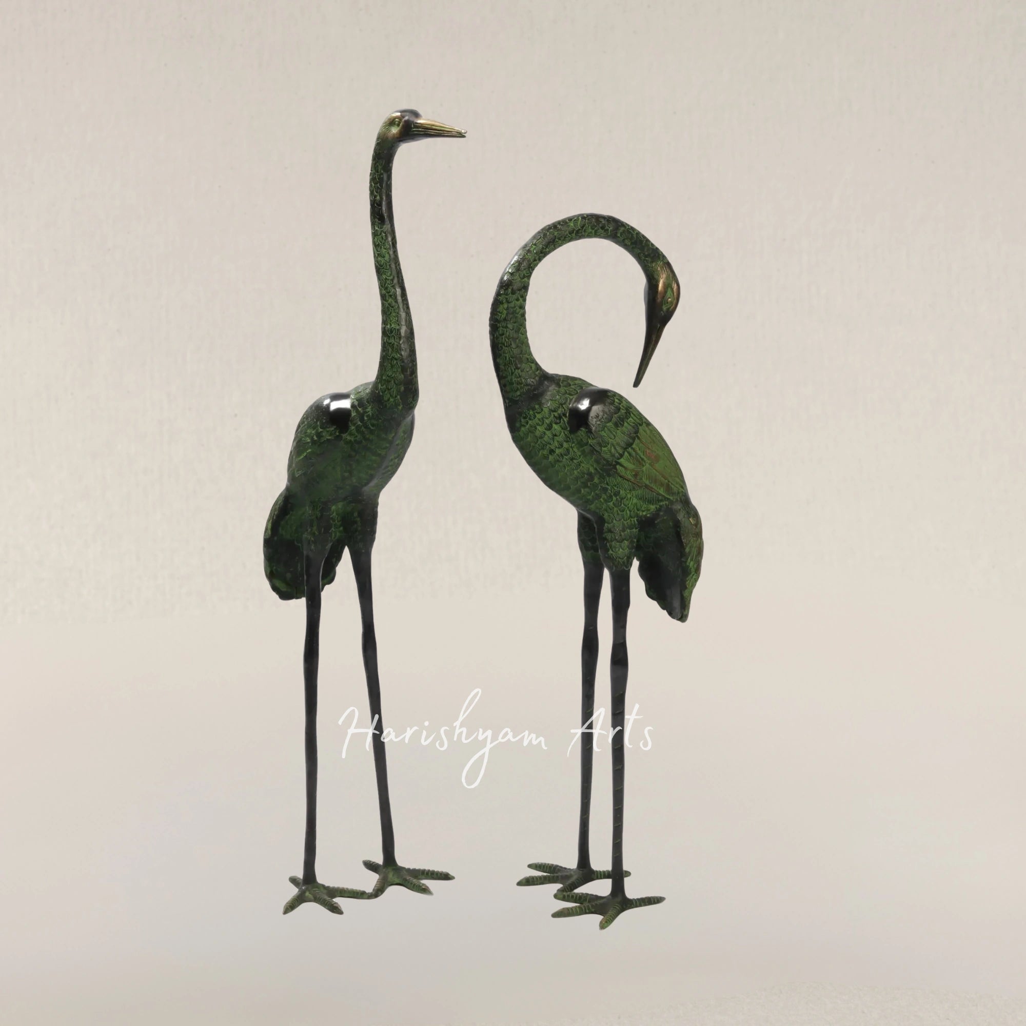 39" Large Brass Pair of Crane Bird