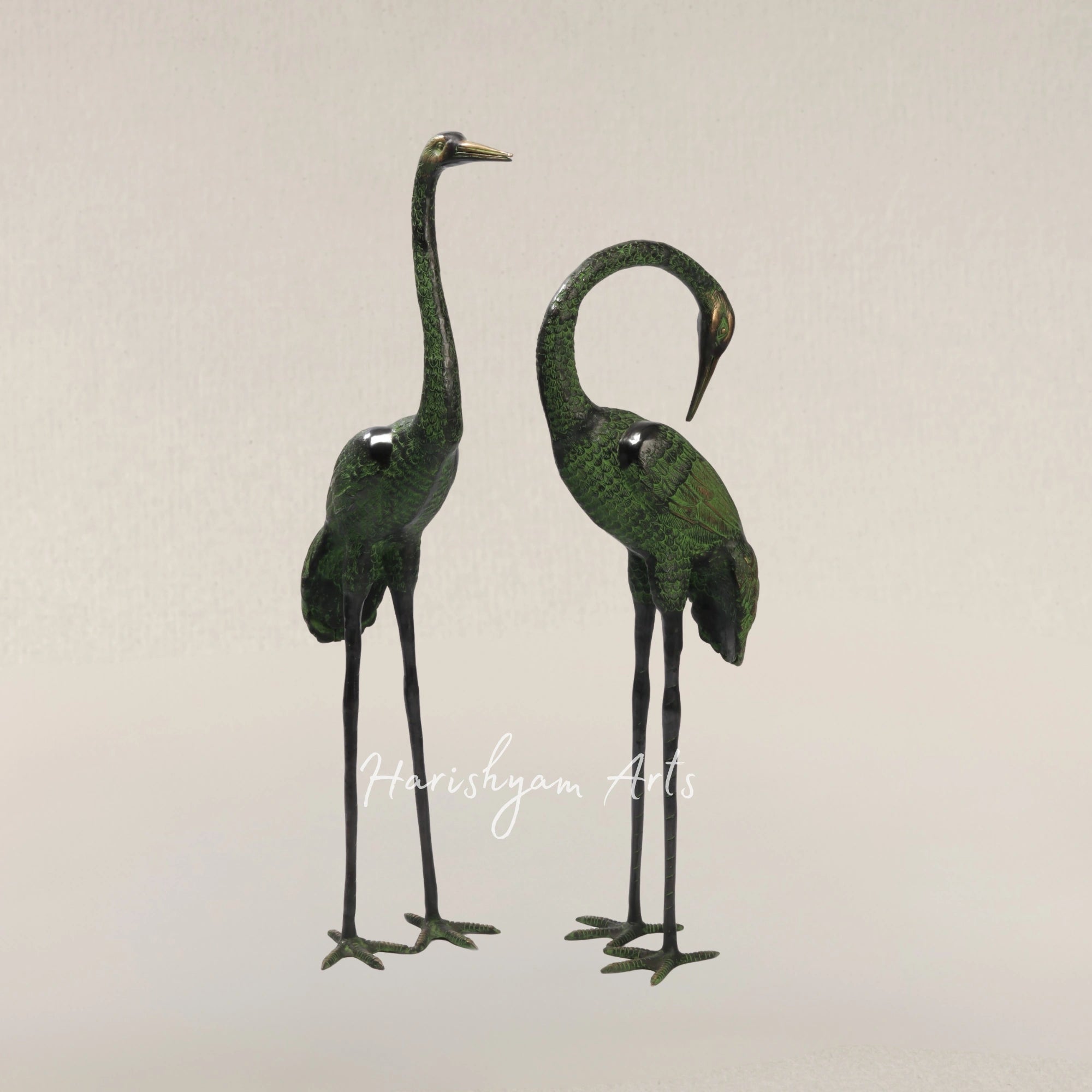 39" Large Brass Pair of Crane Bird