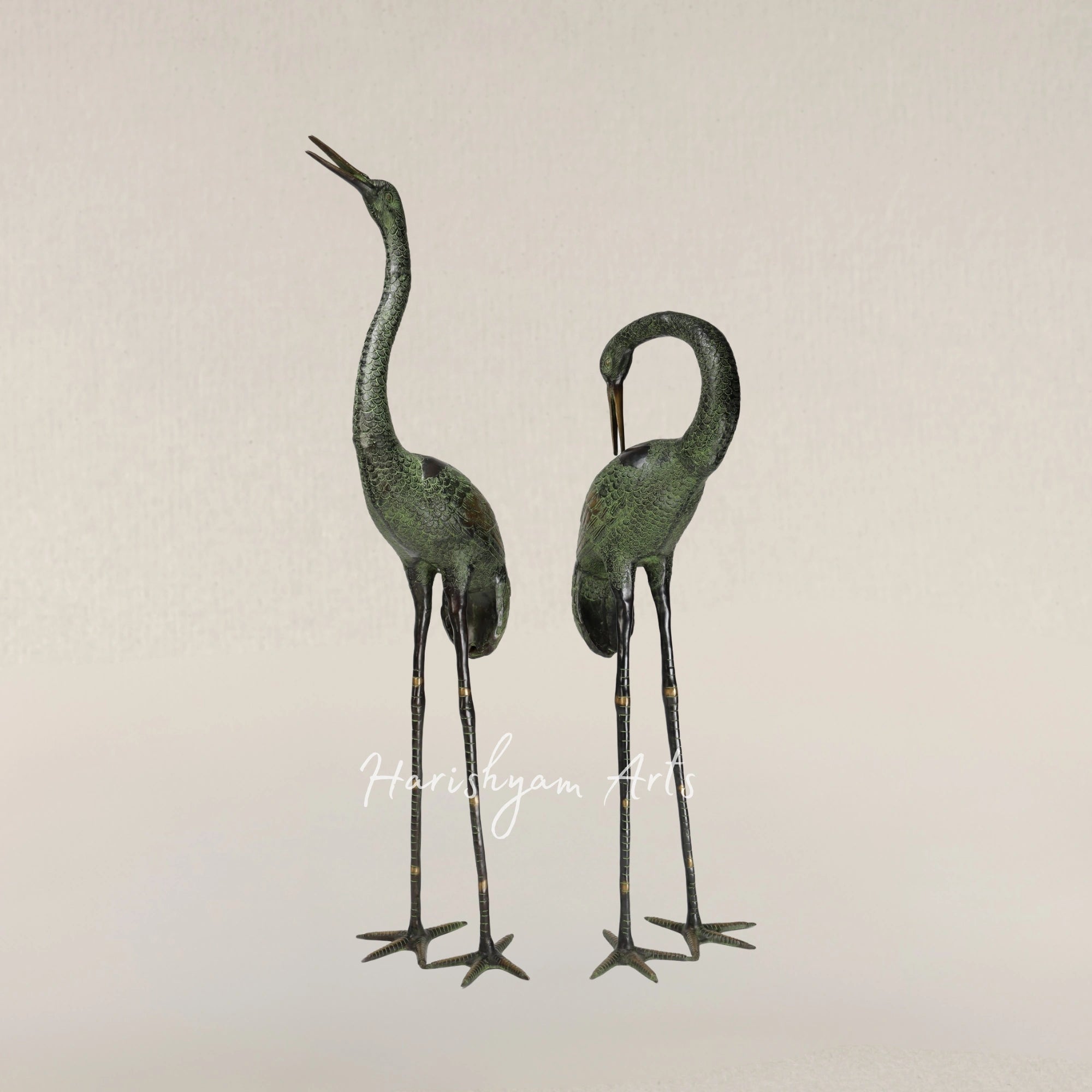 39" Large Brass Pair of Crane Bird