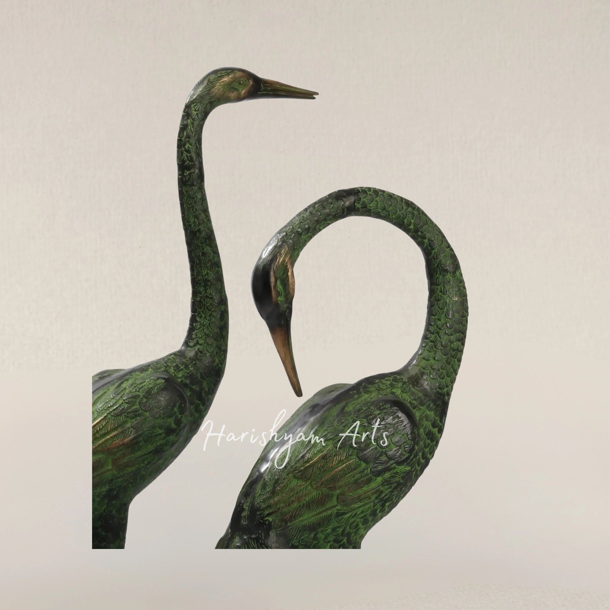 39" Large Brass Pair of Crane Bird