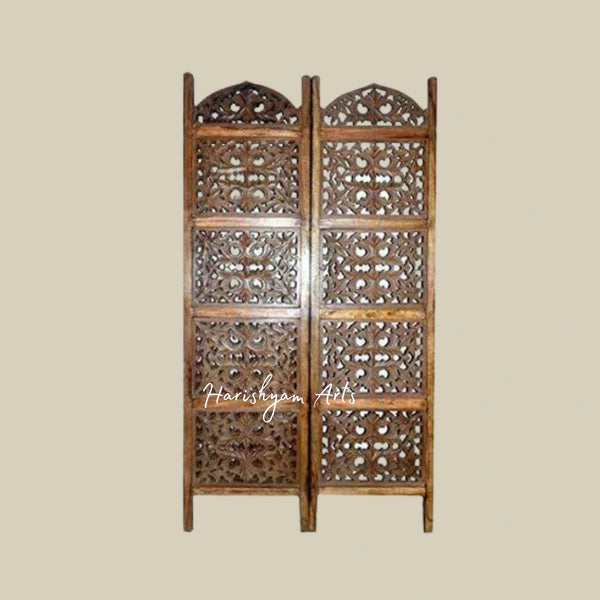 3 Panel Solid Wood Partition in Rich Brown for Living Room Interiors