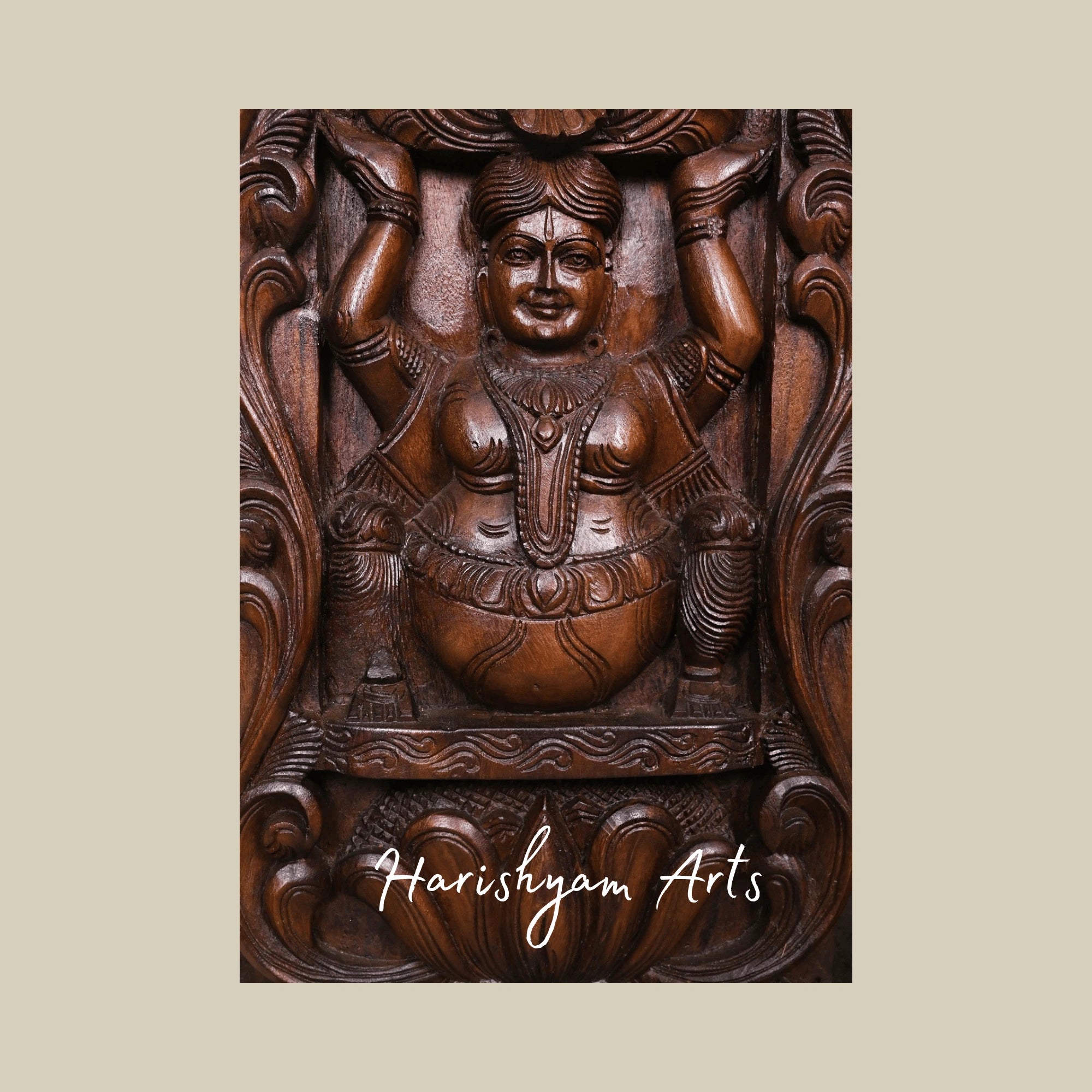 72" Goddess Lakshmi Wooden Wall Panel – Handcrafted Prosperity & Wealth Carving for Home Décor