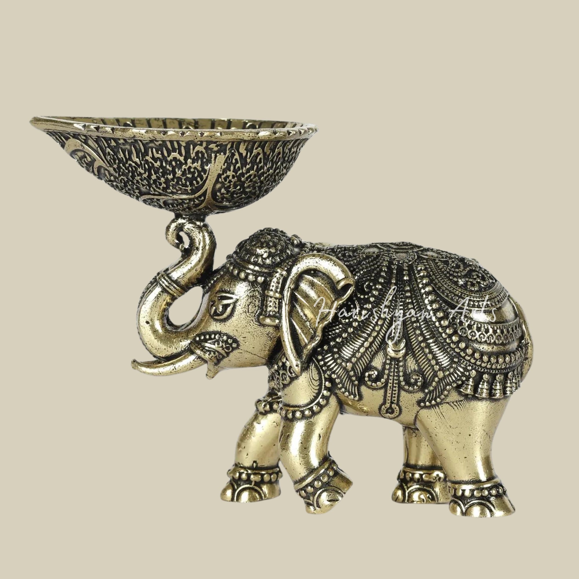 3" Small Superfine Brass Elephant with Diya