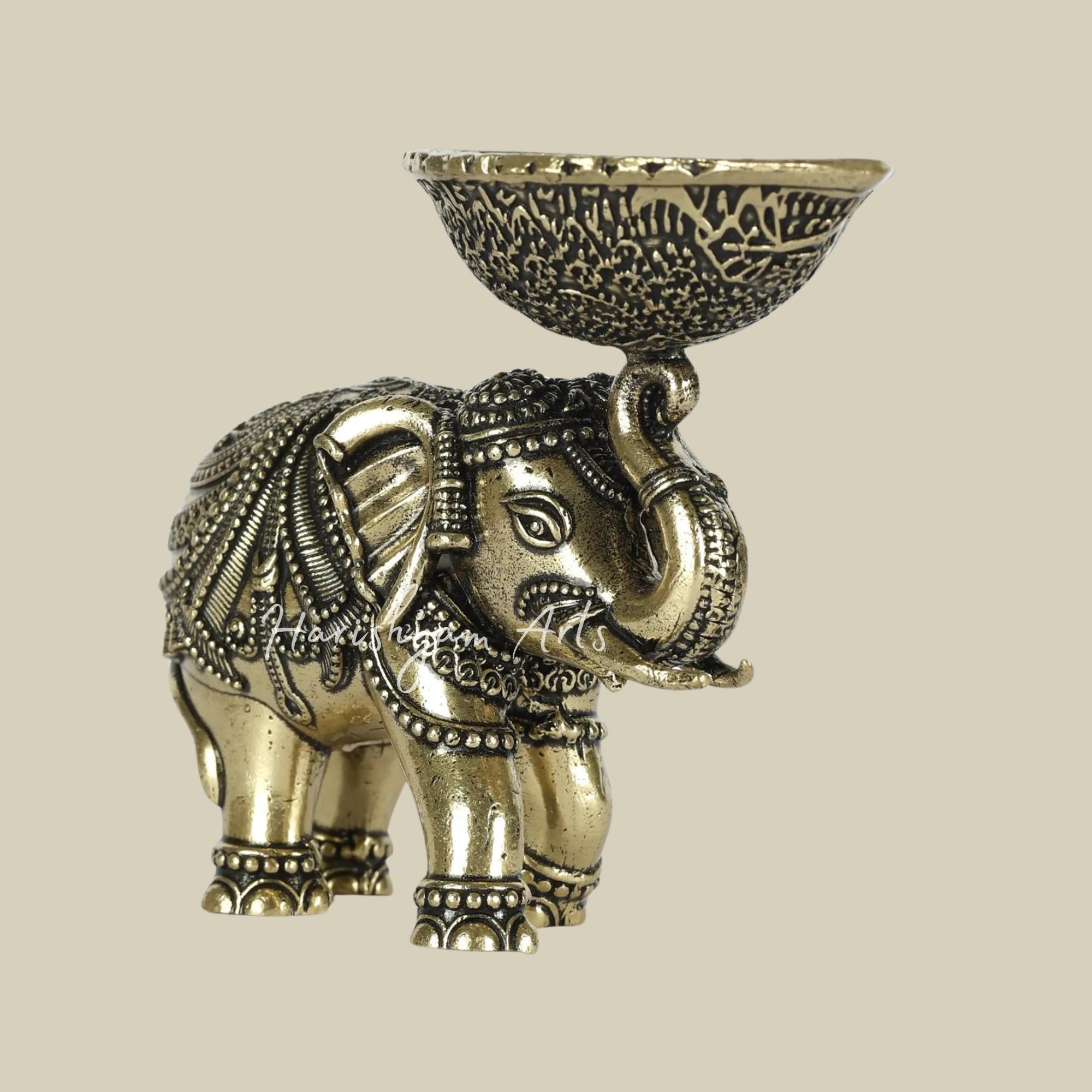 3" Small Superfine Brass Elephant with Diya1