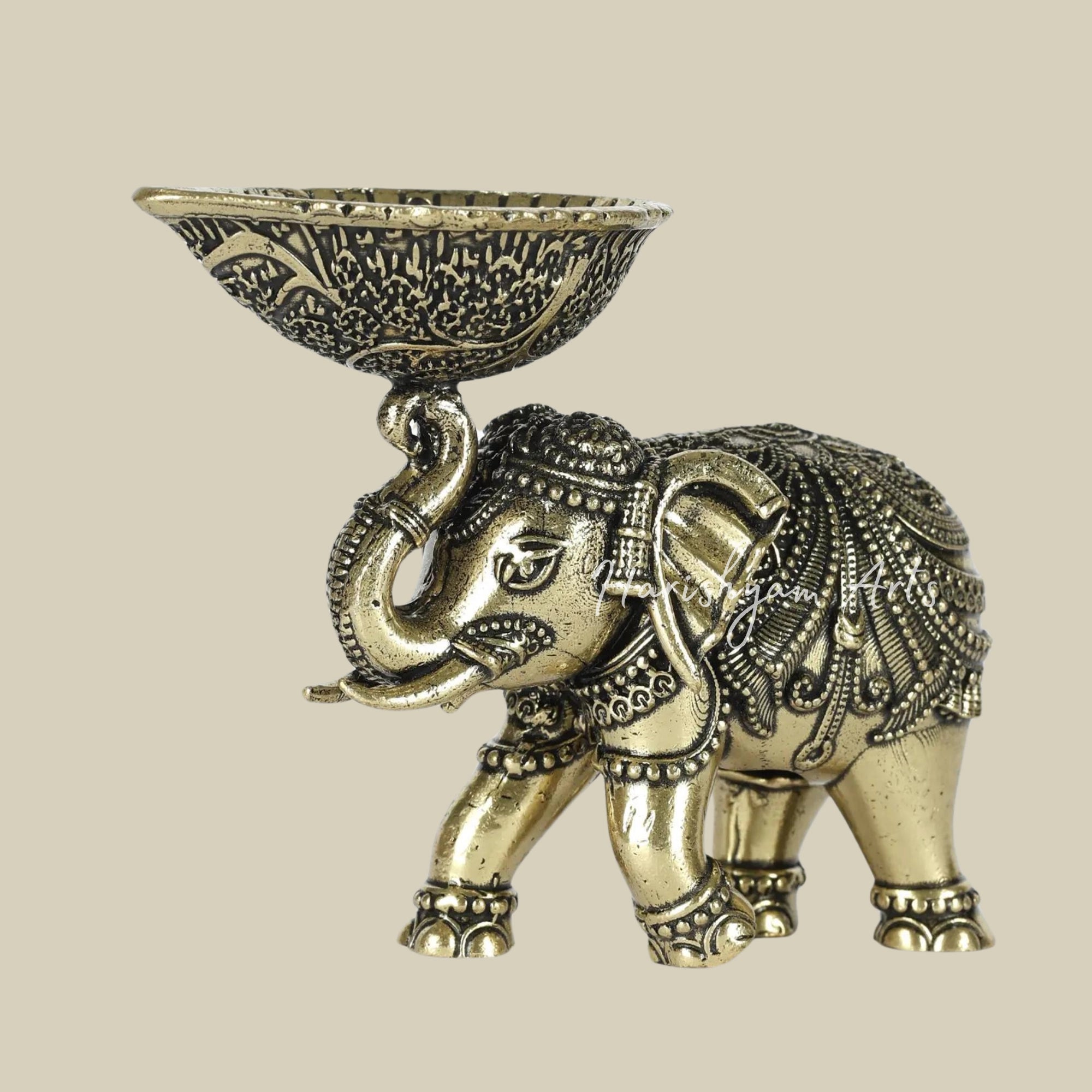 3" Small Superfine Brass Elephant with Diya2