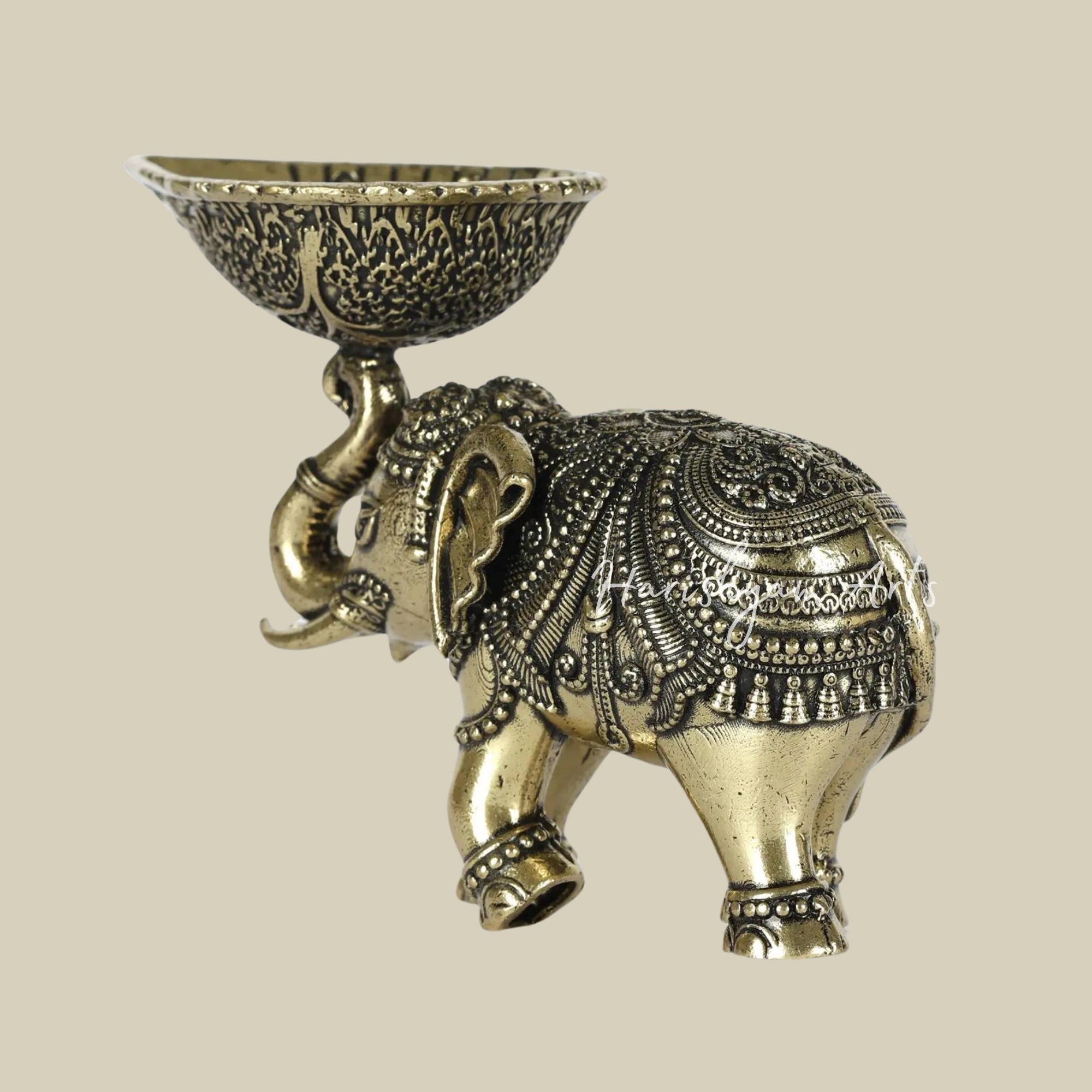 3" Small Superfine Brass Elephant with Diya3