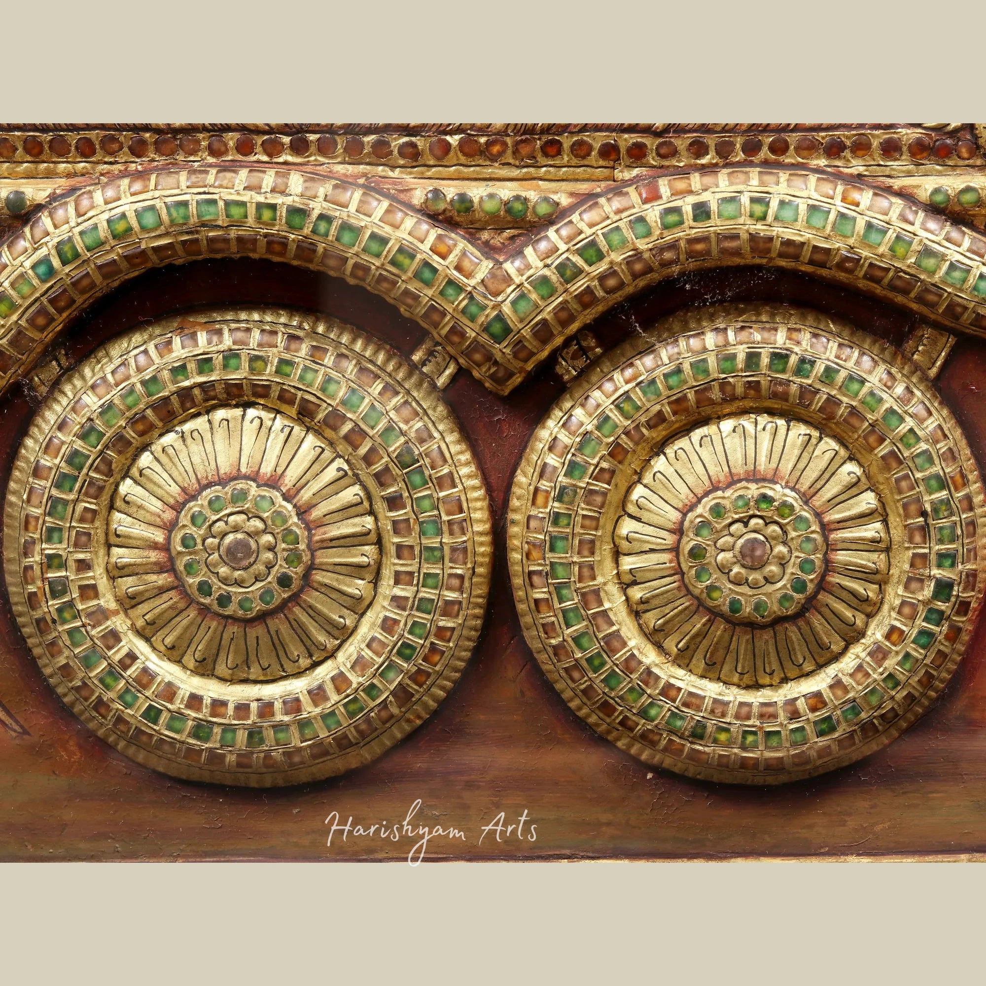 40" Geethopadesam Tanjore Painting with Embossed Detailing and Teakwood Frame