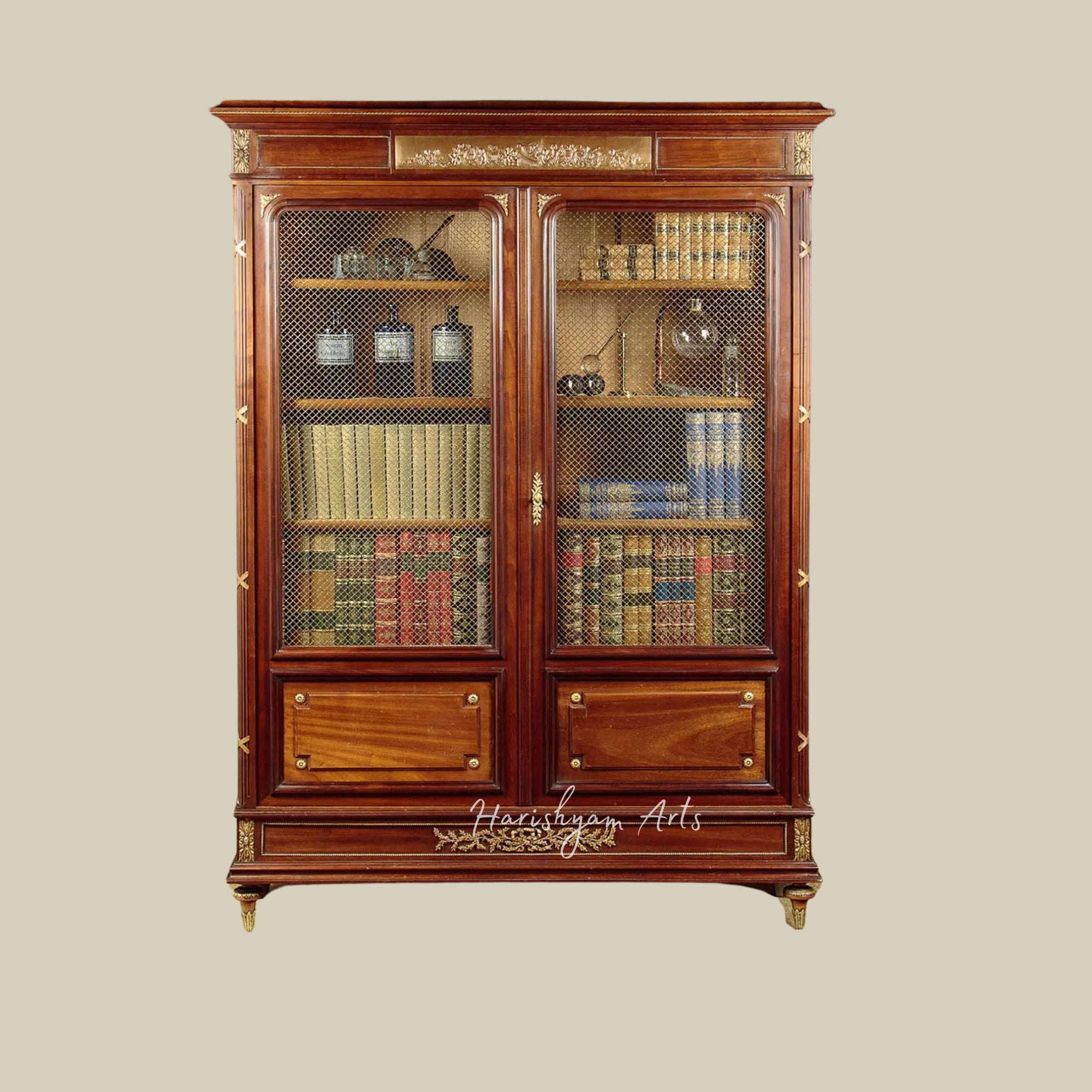 41" Elegant Brass Mounted Wooden Bookcase