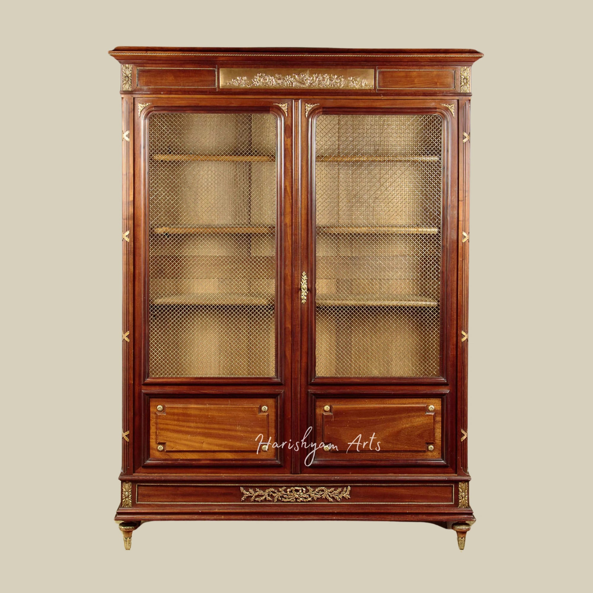 41" Elegant Brass Mounted Wooden Bookcase