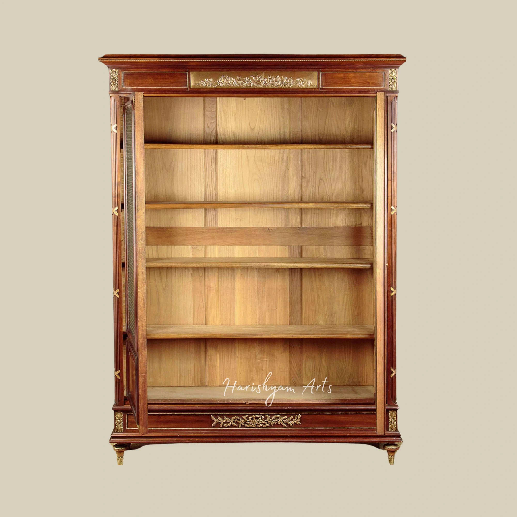 41" Elegant Brass Mounted Wooden Bookcase