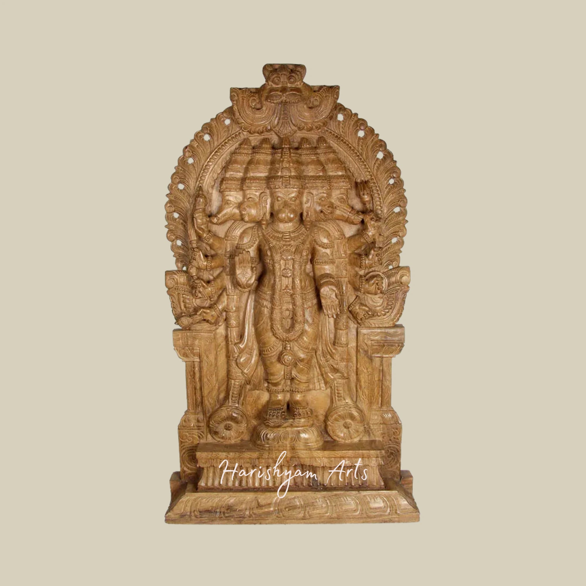 41" Five-Headed Pancha-Mukhi Wooden Hanuman Idol