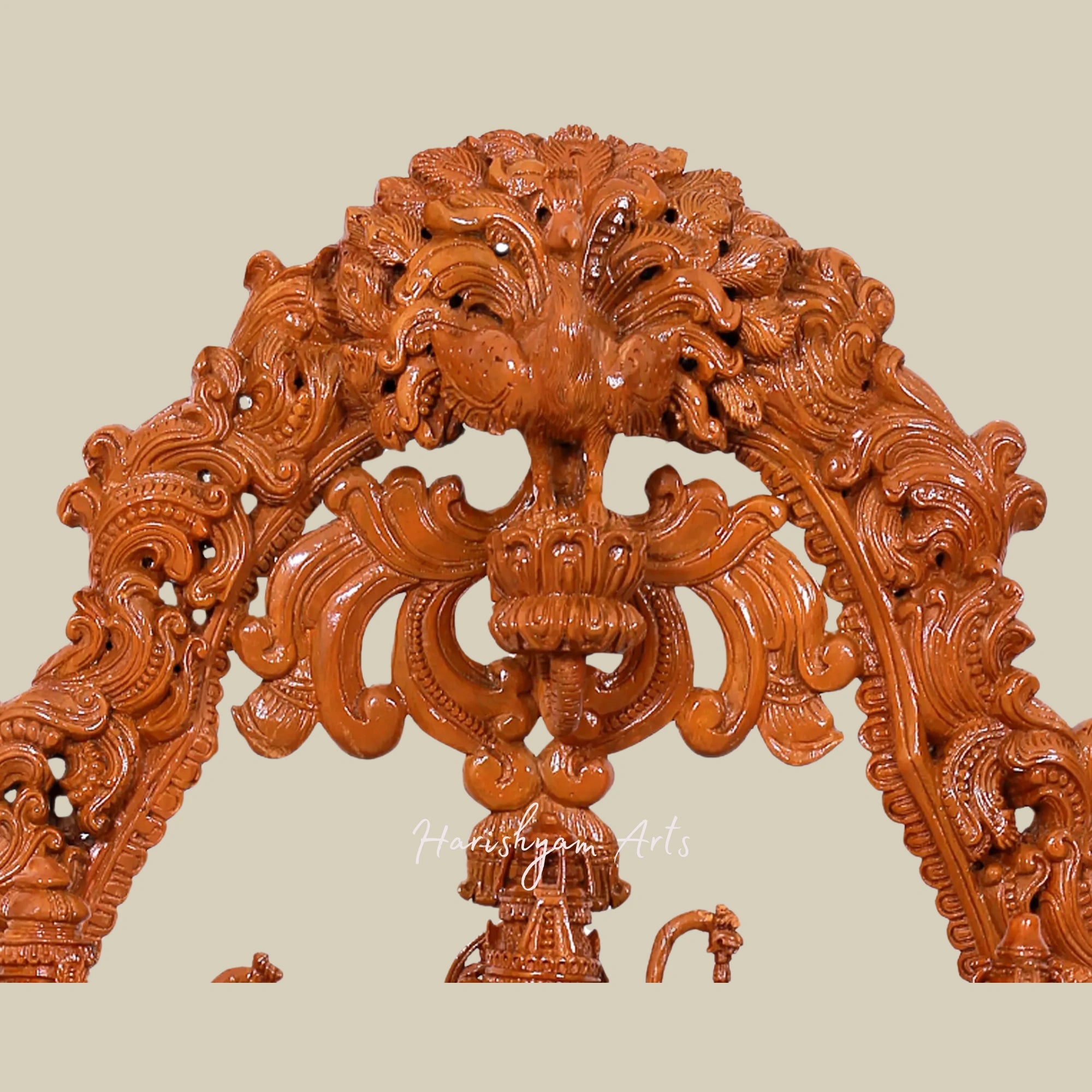 41" Large Teakwood Ram Darbar Murti with Prabhavali for Pooja Room