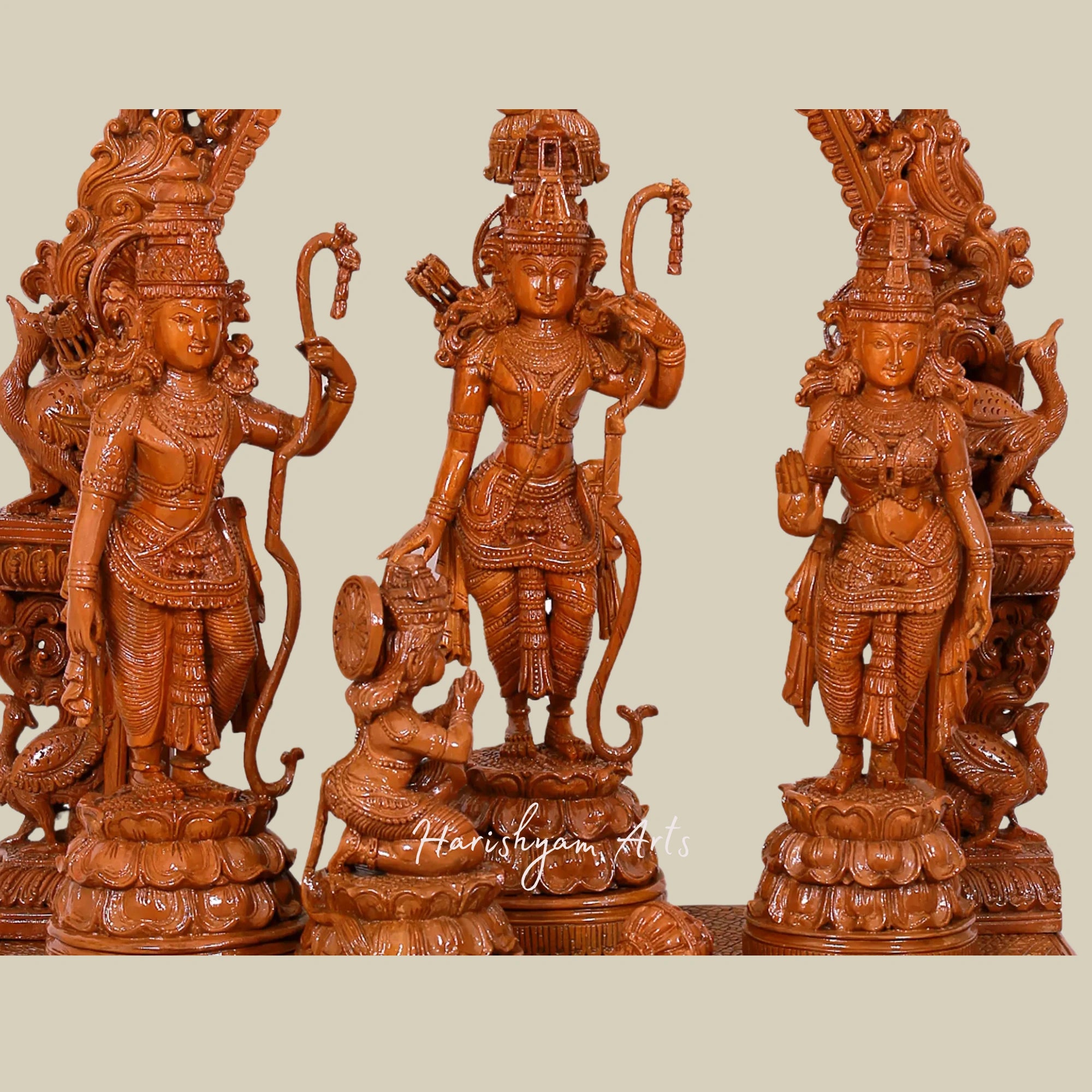 41" Large Teakwood Ram Darbar Murti with Prabhavali for Pooja Room1