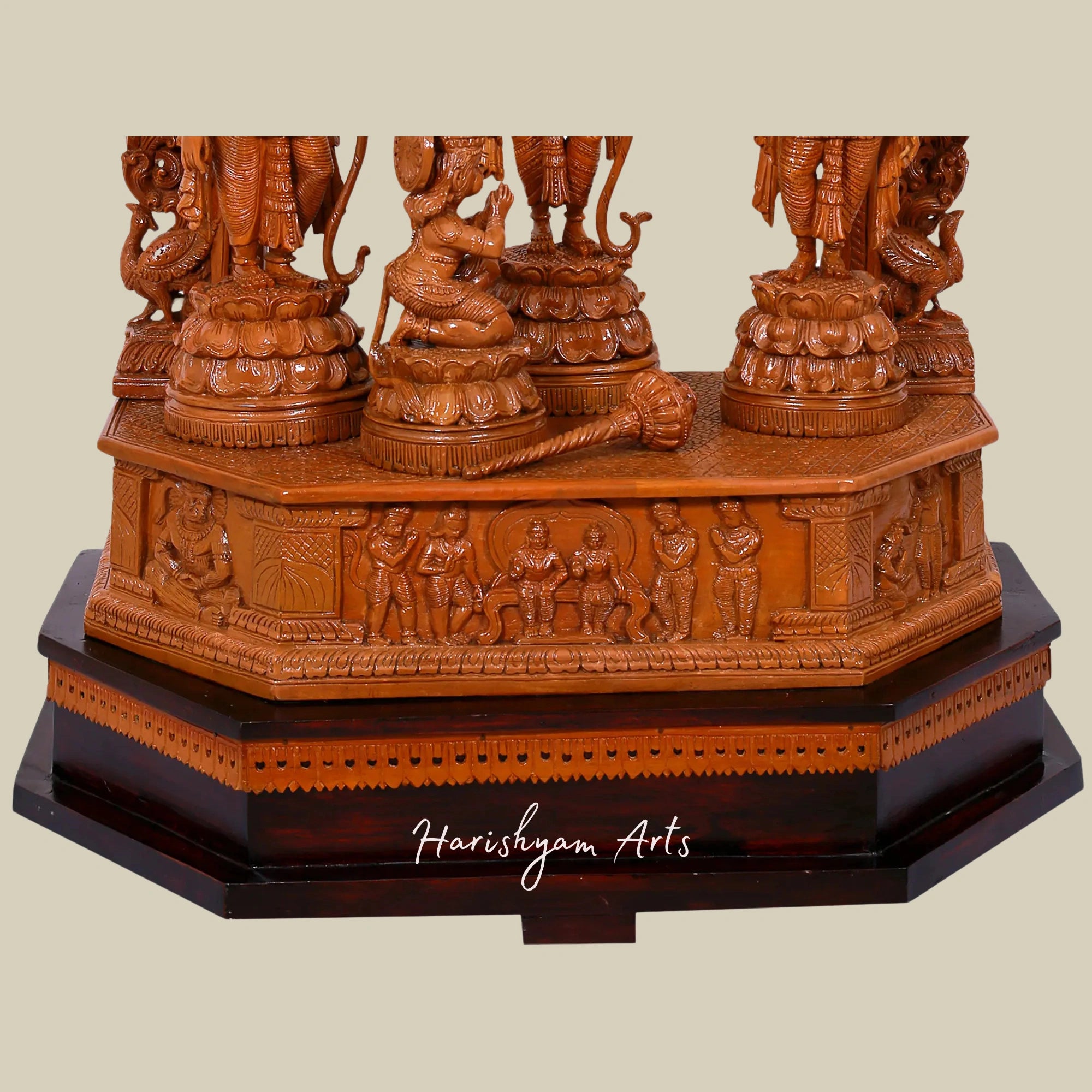 41" Large Teakwood Ram Darbar Murti with Prabhavali for Pooja Room2