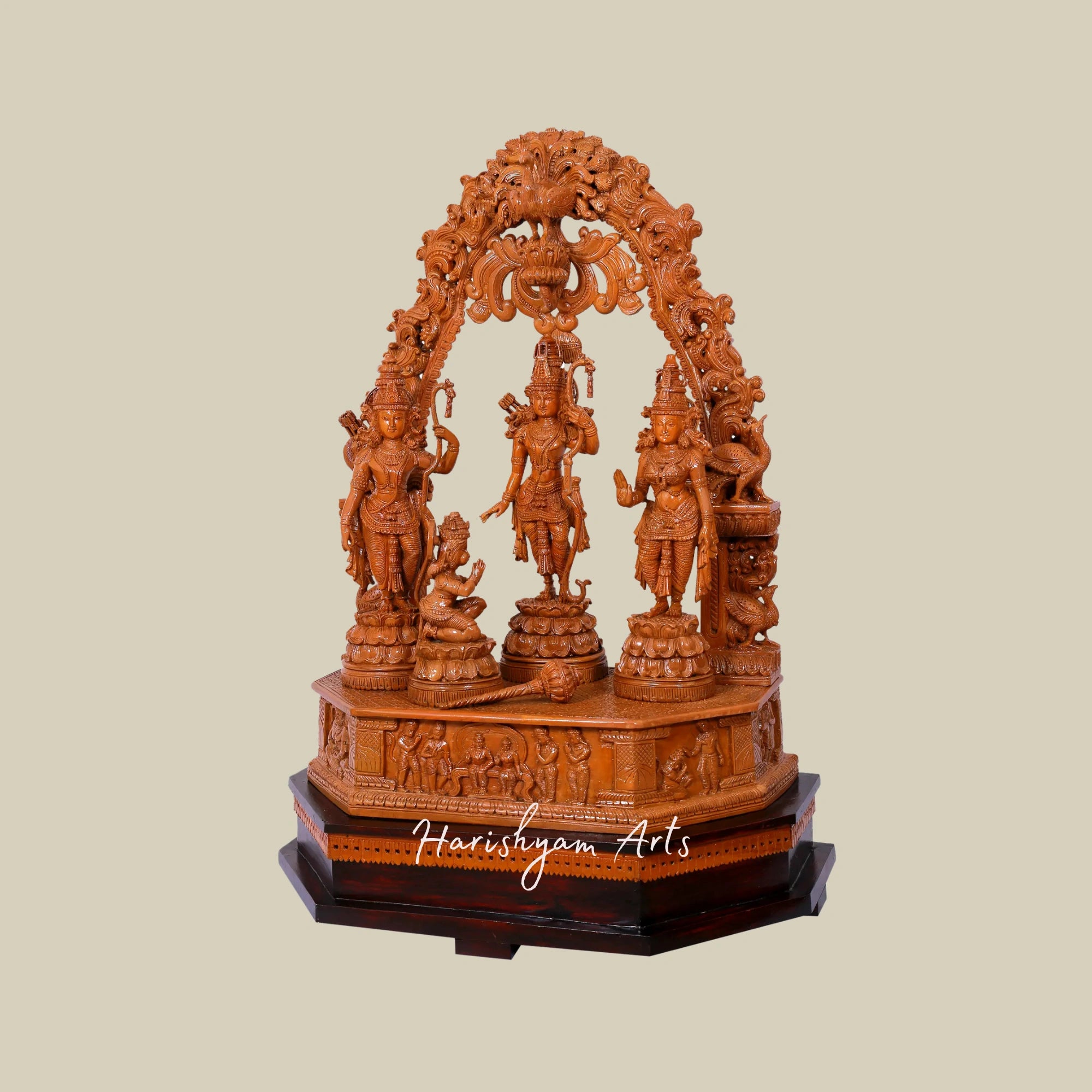 41" Large Teakwood Ram Darbar Murti with Prabhavali for Pooja Room3