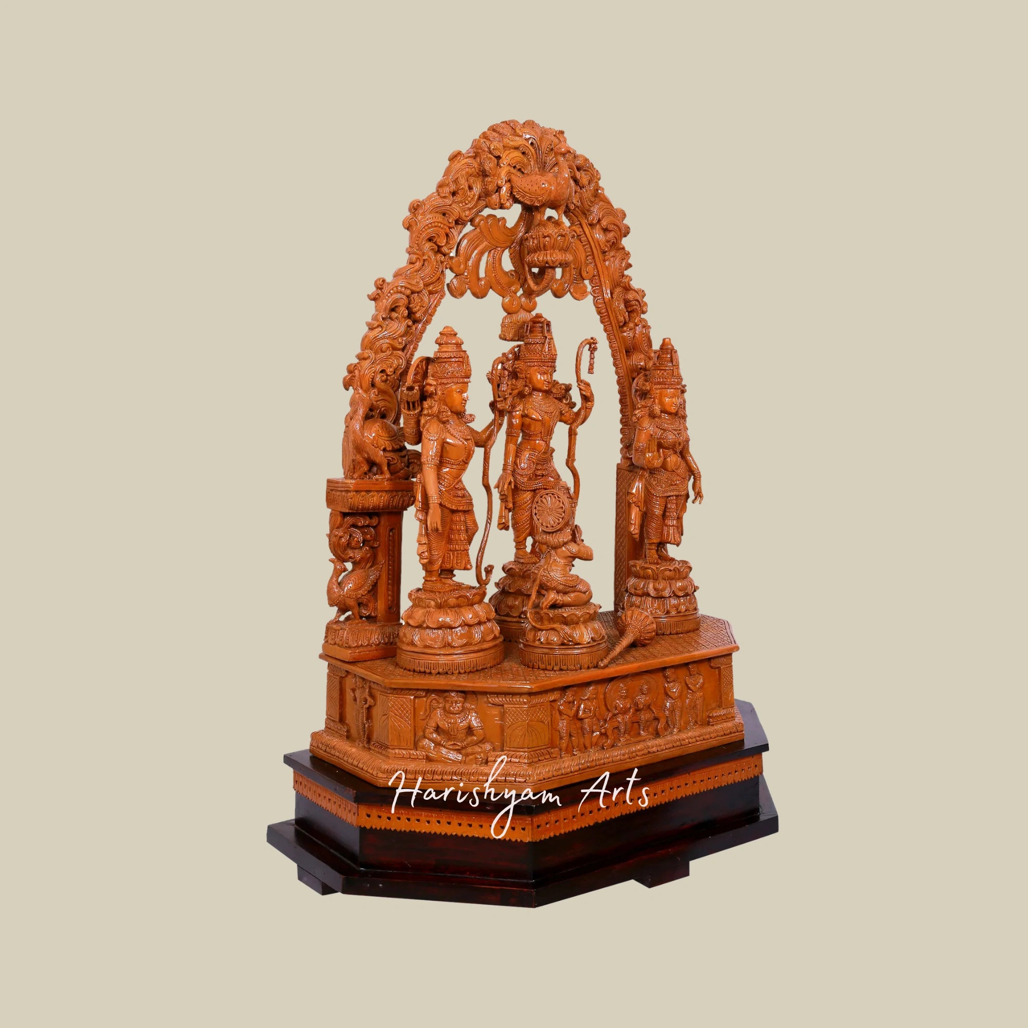 41" Large Teakwood Ram Darbar Murti with Prabhavali for Pooja Room4