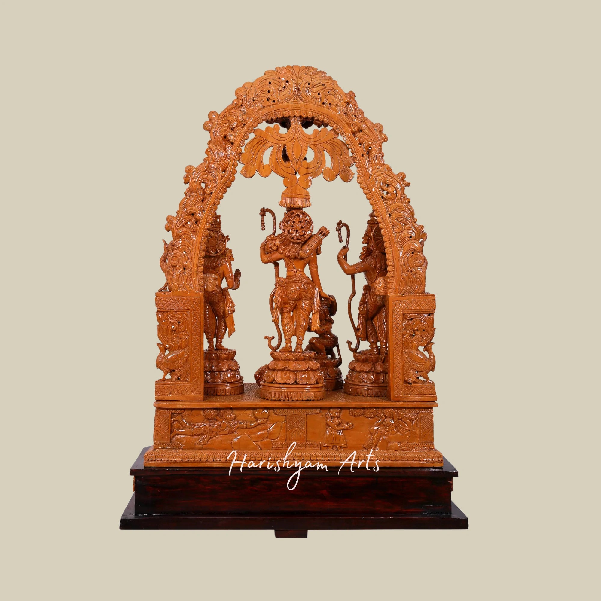 41" Large Teakwood Ram Darbar Murti with Prabhavali for Pooja Room5