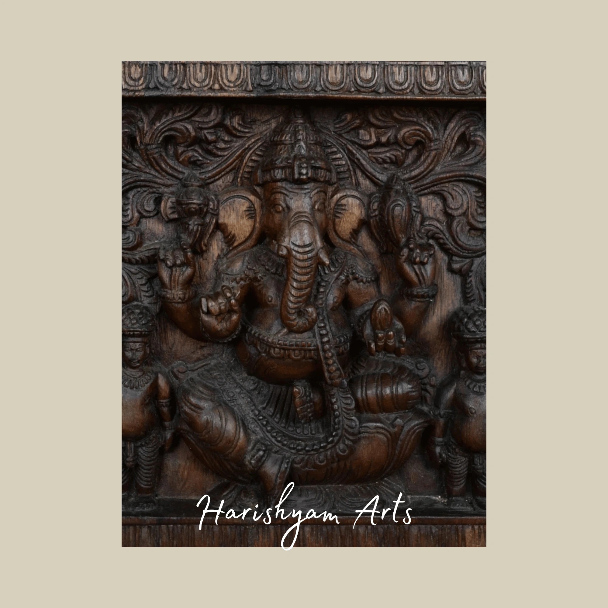 41" Three-Faced Ganesha Wooden Vaagai Wall Panel – Artistic Trinetra Ganpati Handcarved Décor