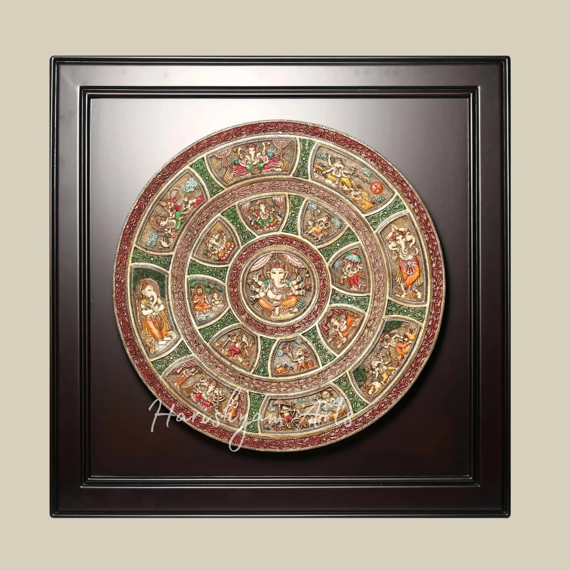 42" Divine Ganesha Forms Wall Decor in Wood and Resin Framed Artwork