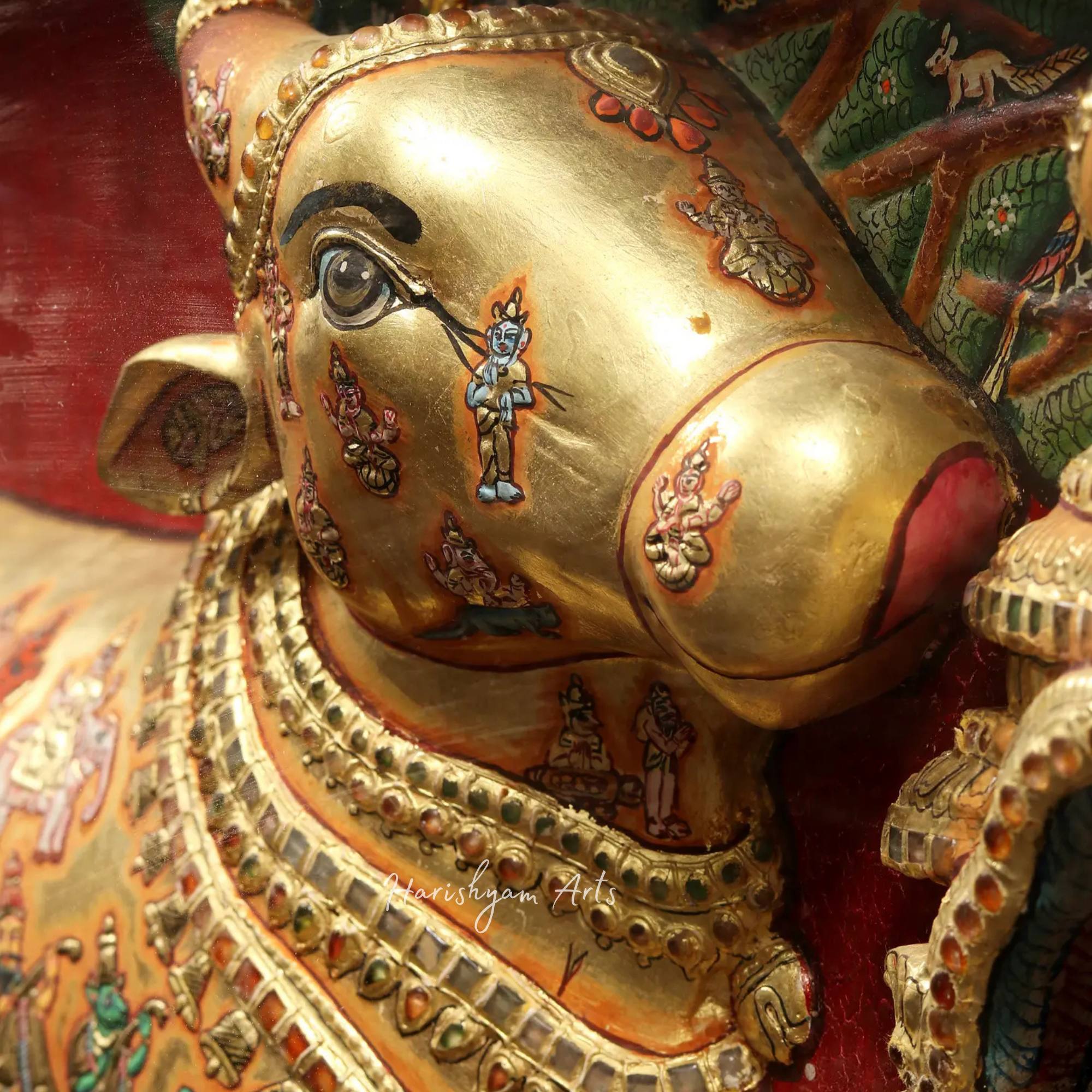 42" Kamadhenu Cow and Sage Vashista Tanjore Painting with 22K Gold Embossed Details