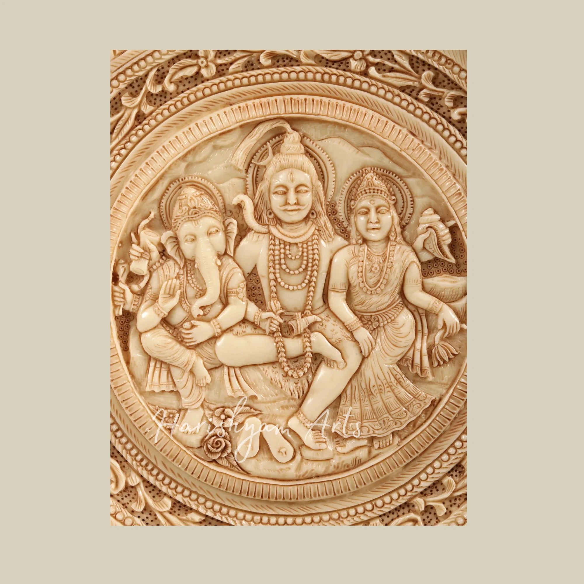 42" Large Shiva Family Wall Art Crafted in Wood and Resin for Home Decor