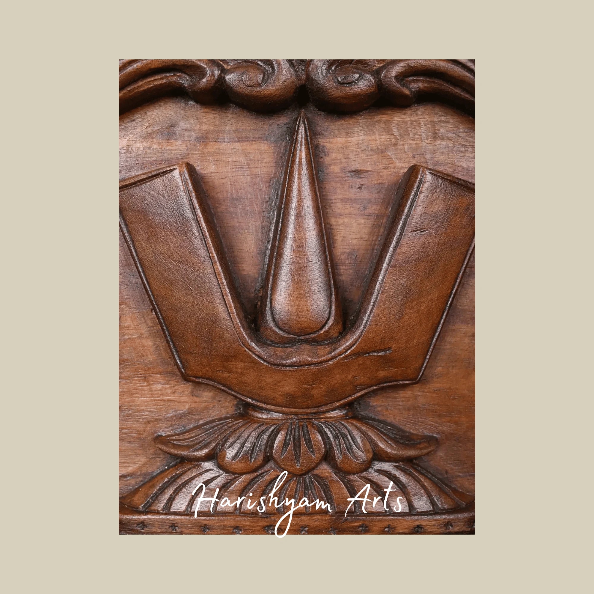 42" Lord Vishnu Symbols – Chakra, Shankha & Namam Carved Wooden Wall Art