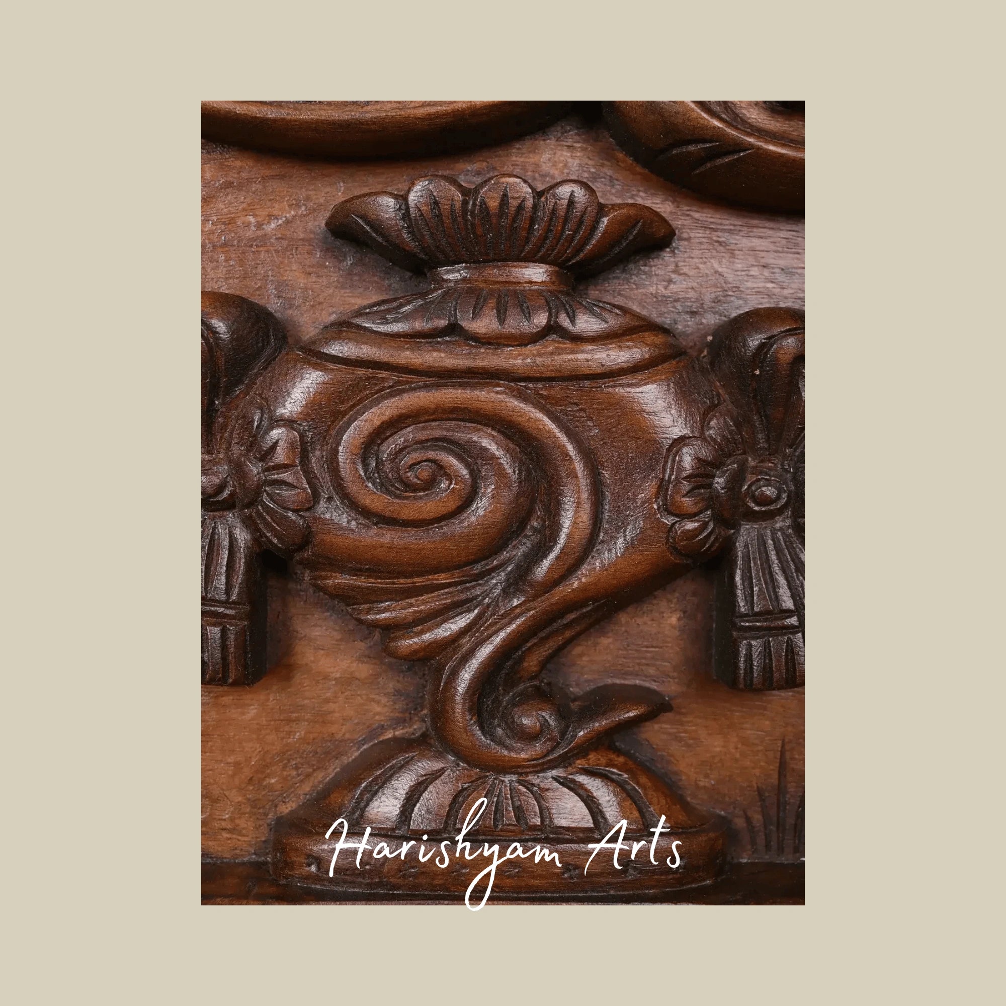 42" Lord Vishnu Symbols – Chakra, Shankha & Namam Carved Wooden Wall Art