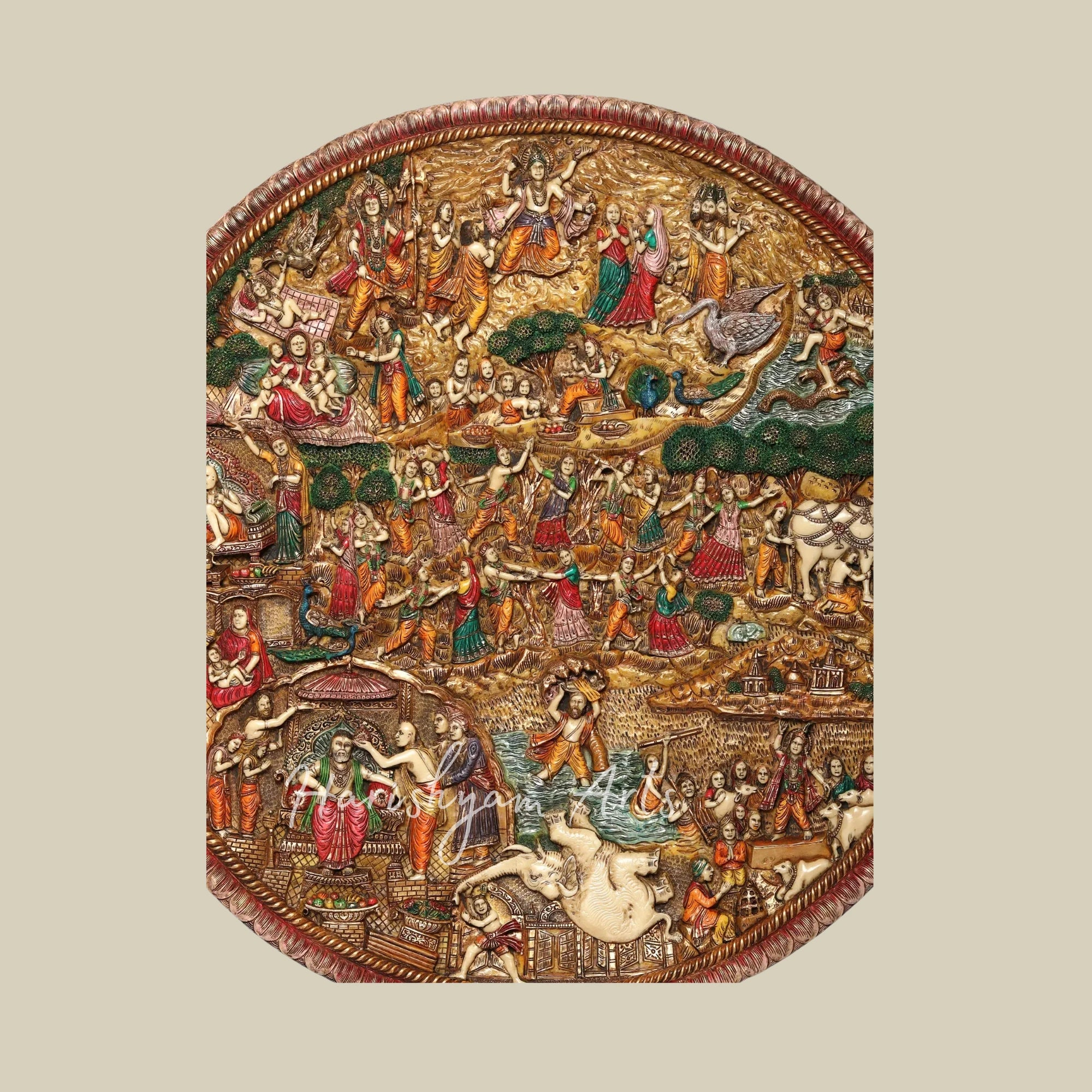 42" Shri Krishna Life Journey Wall Art in Artistic Wood and Resin Frame
