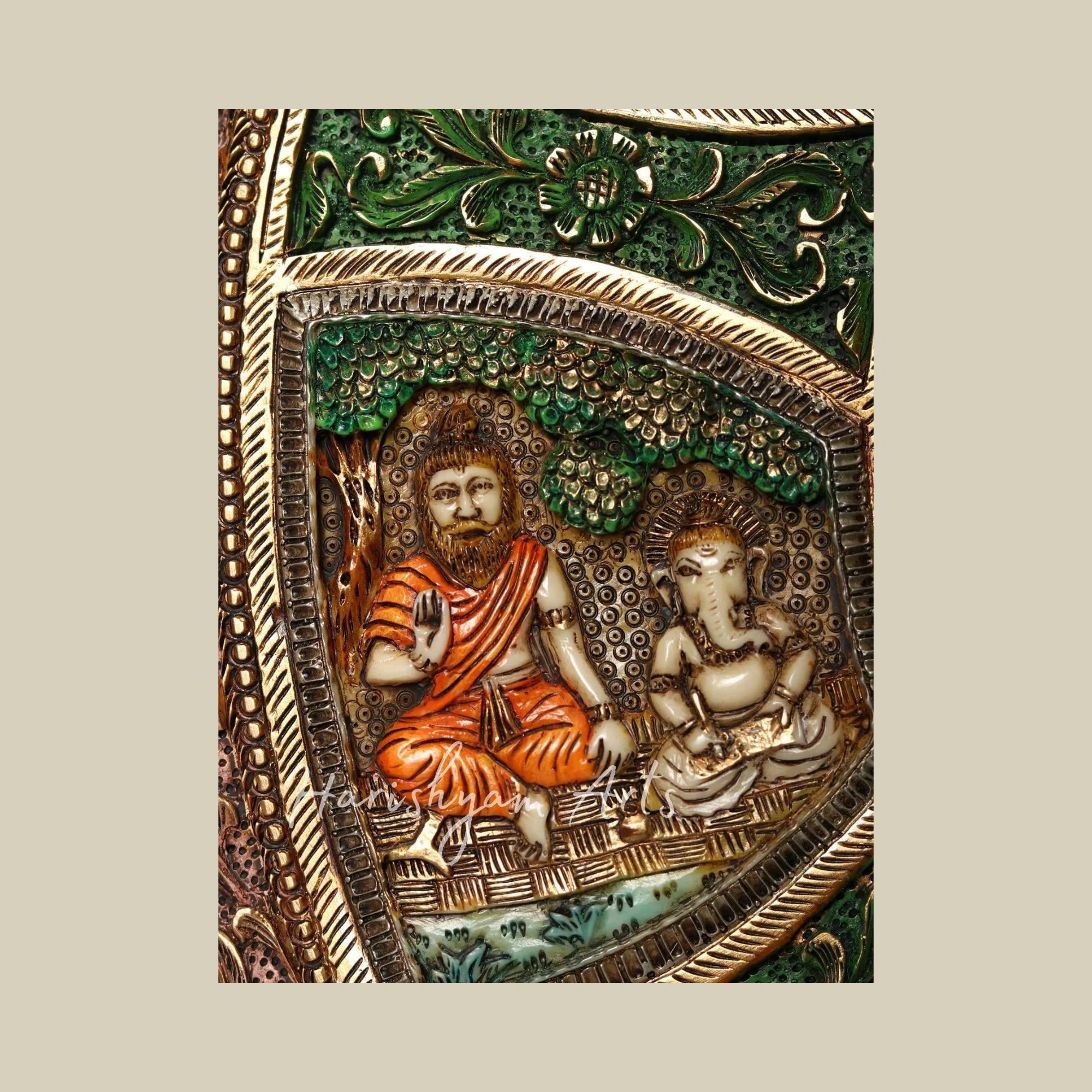 42" Shri Krishna Life Journey Wall Art in Artistic Wood and Resin Frame